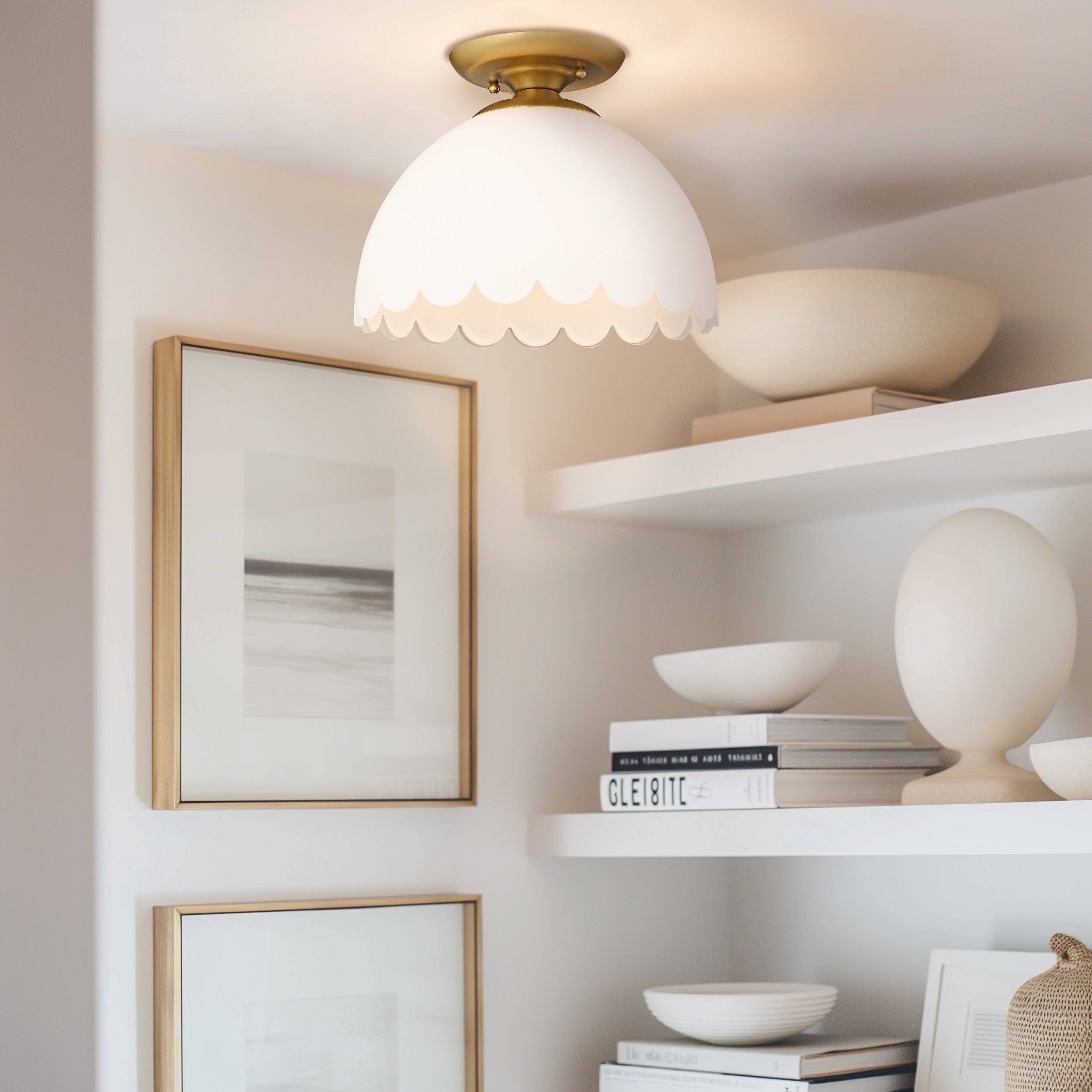 Dorinda Semi-Flush in Brushed Champagne Bronze with Opal Glass Shade - - Golden Lighting