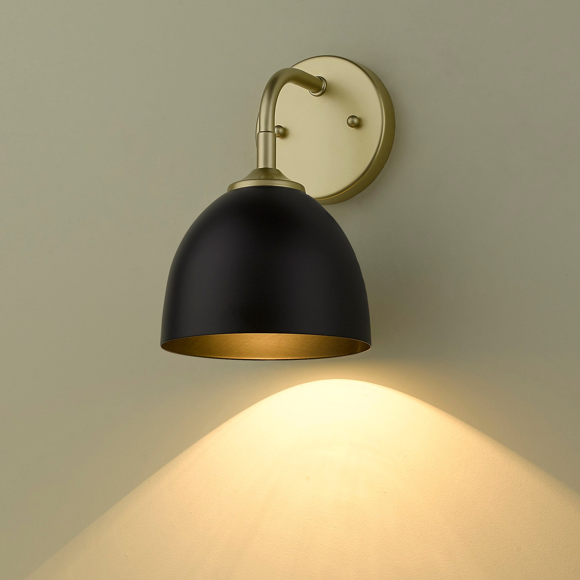 Zoey 1-light Wall Sconce in Olympic Gold and Matte Black shade - - Golden Lighting