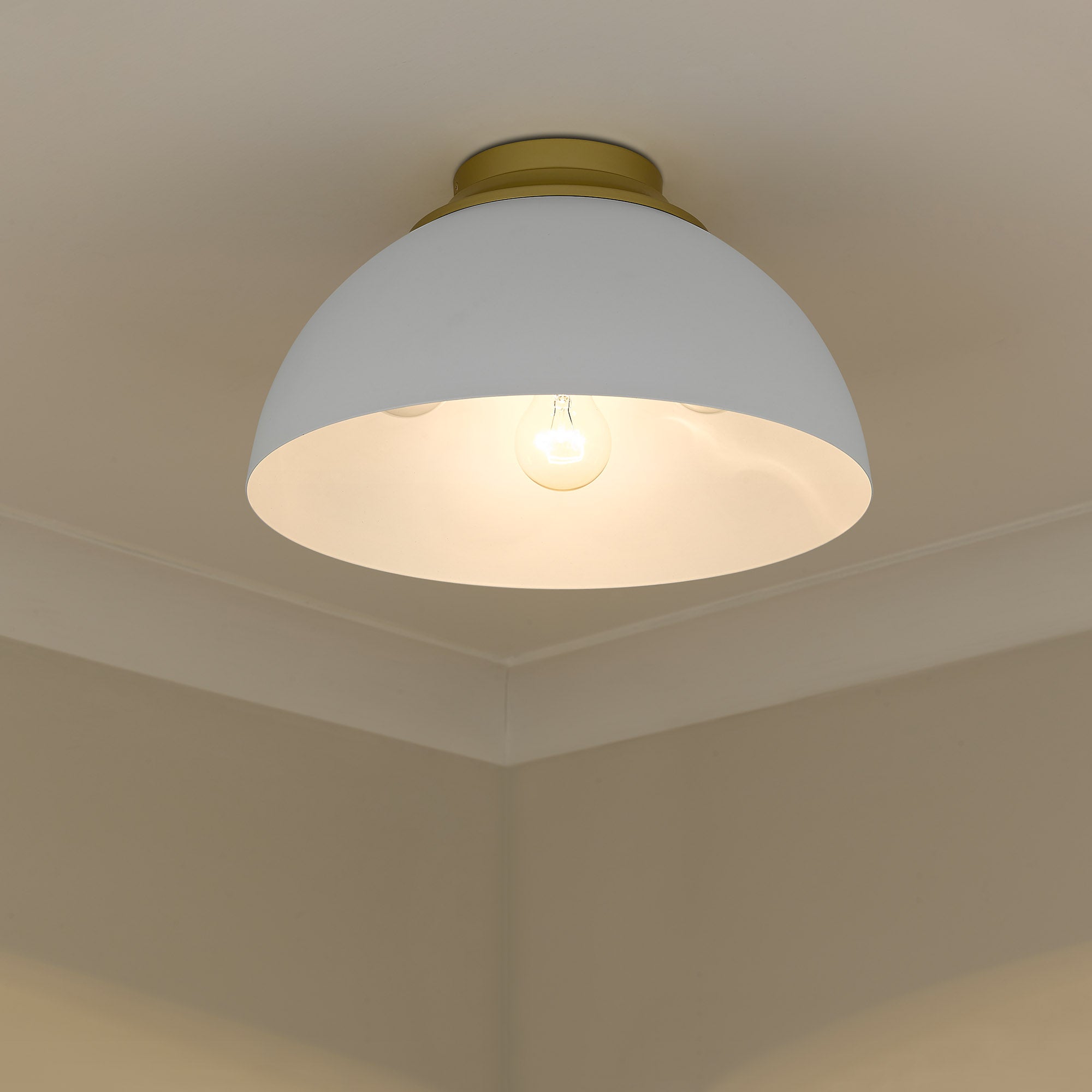 Zoey 3-light Flush Mount in Olympic Gold and Matte White shade - - Golden Lighting