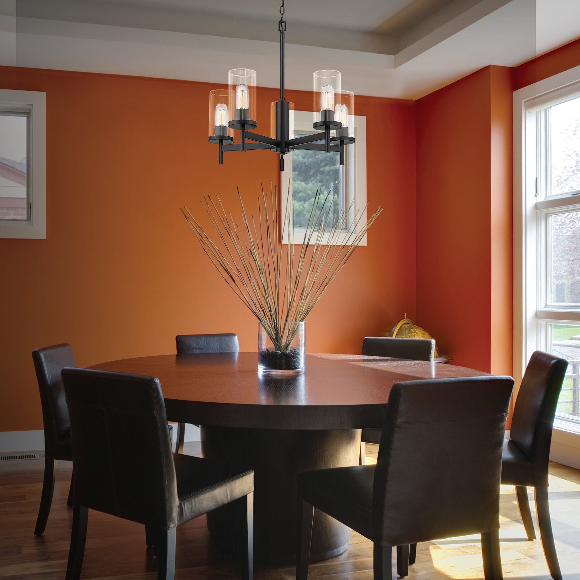 Winslett 5-Light Chandelier in Matte Black with Ribbed Clear Glass Shades - Default Title - Golden Lighting