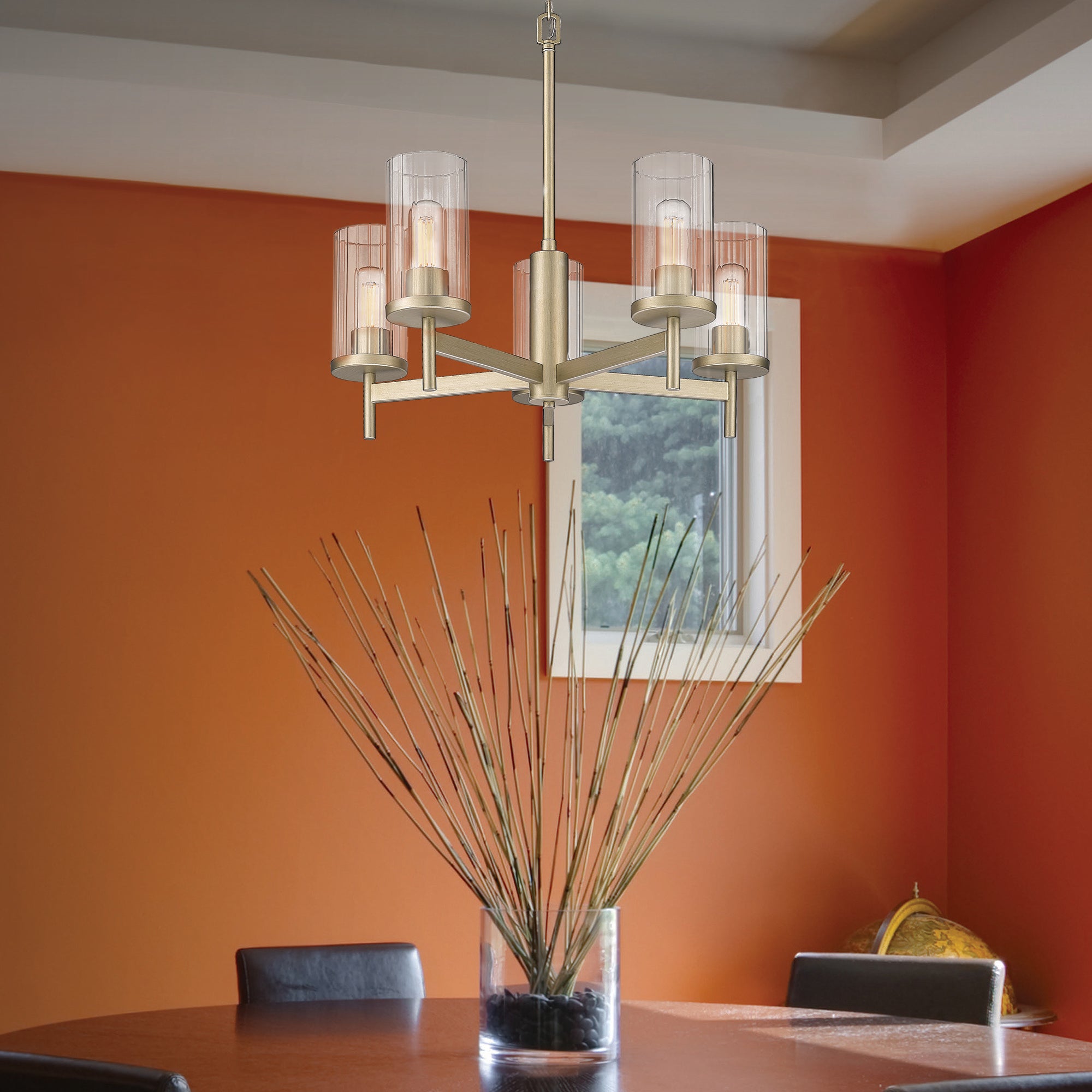 Winslett 5-Light Chandelier in White Gold with Ribbed Clear Glass Shades - Default Title - Golden Lighting