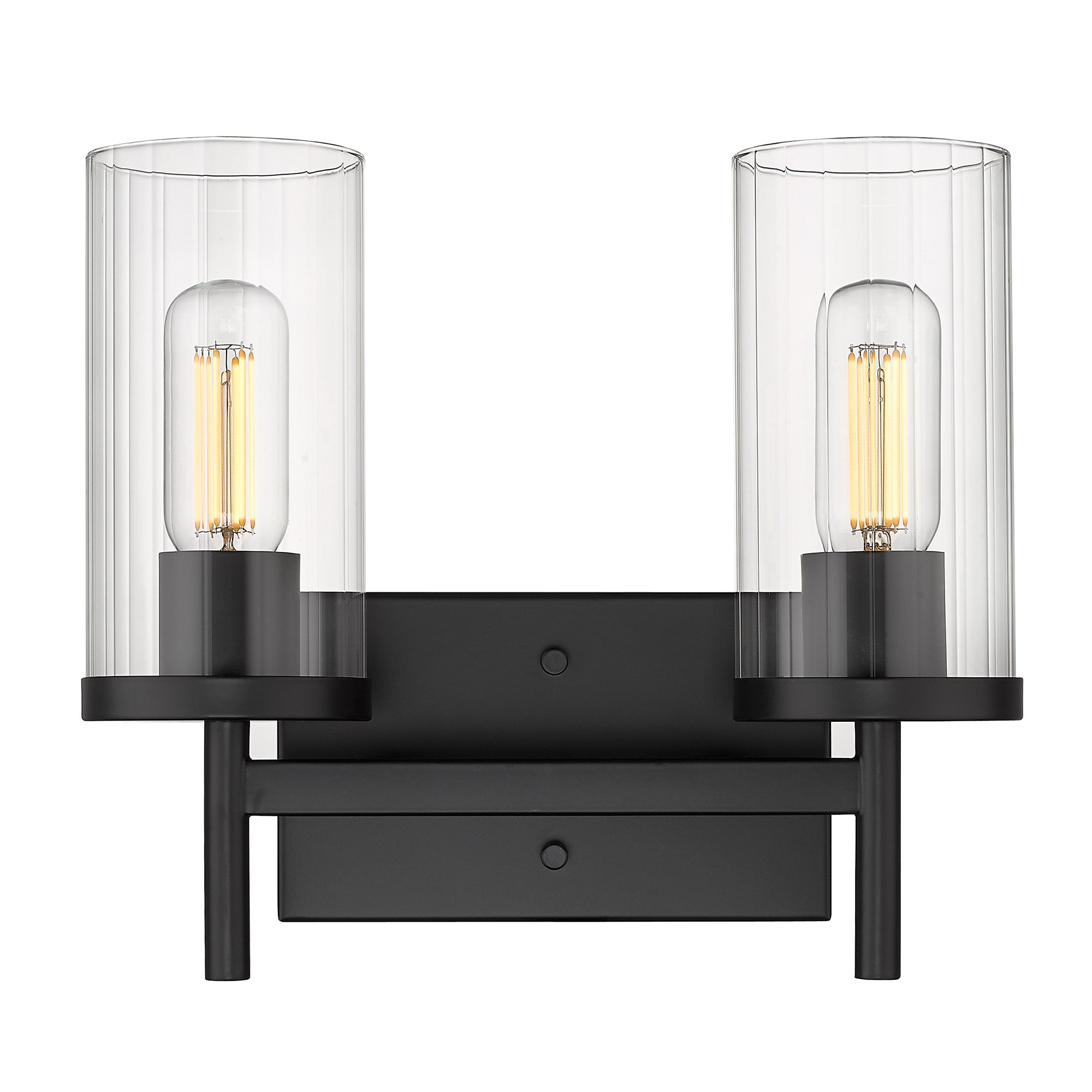 Winslett 2-Light Bath Vanity in Matte Black with Ribbed Clear Glass Shades - Default Title - Golden Lighting