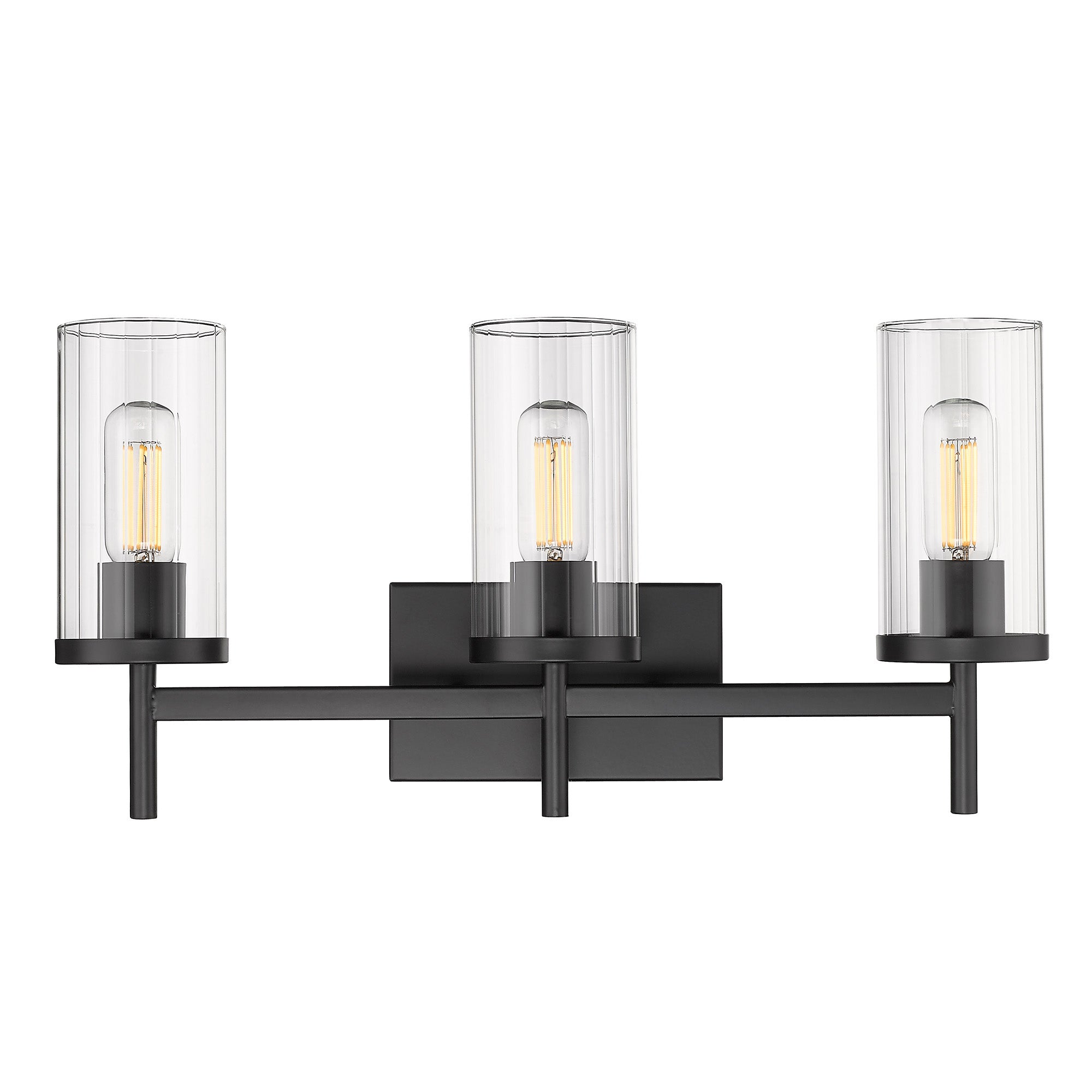 Winslett 3-Light Bath Vanity in Matte Black with Ribbed Clear Glass Shades - Default Title - Golden Lighting