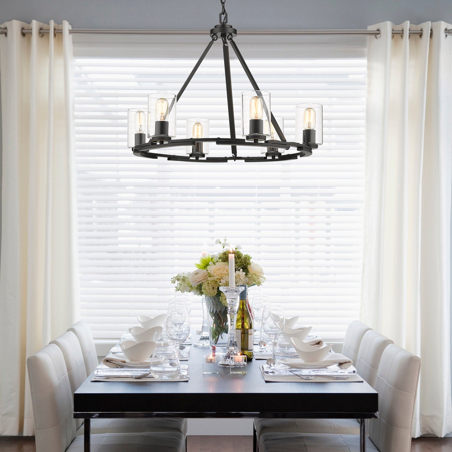 Monroe 6 Light Chandelier in Matte Black with Gold Highlights and Clear Glass - Default Title - Golden Lighting