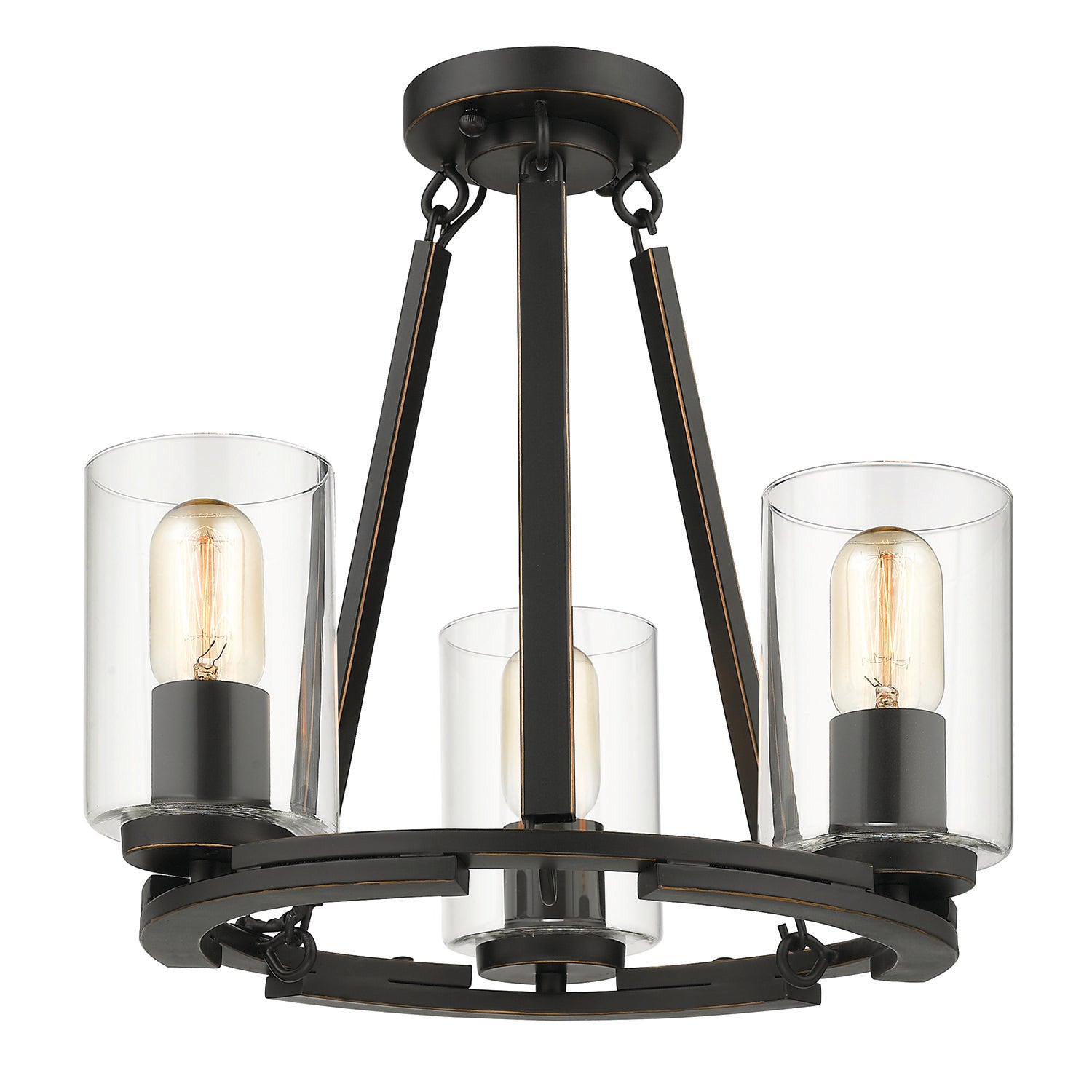 Wry Lighting Monroe 3-light Semi-Flush in Matte Black - - Golden Lighting