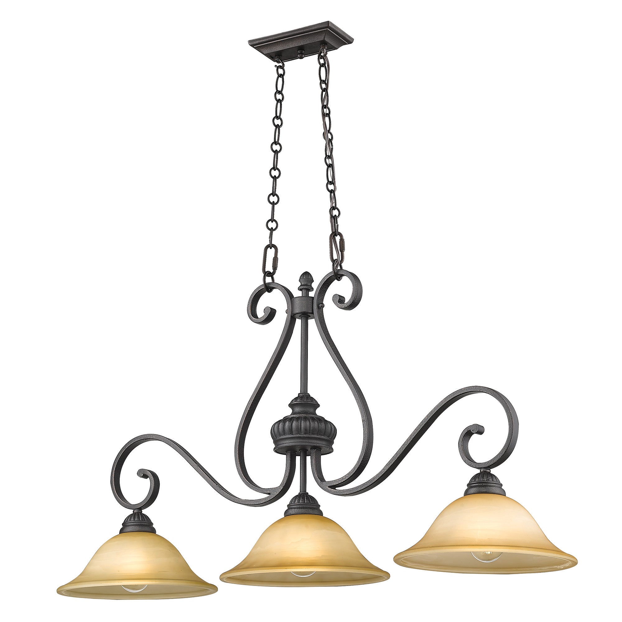 Mayfair 3 Light Linear Pendant in Leather Crackle with Crème Brulee Glass - - Golden Lighting