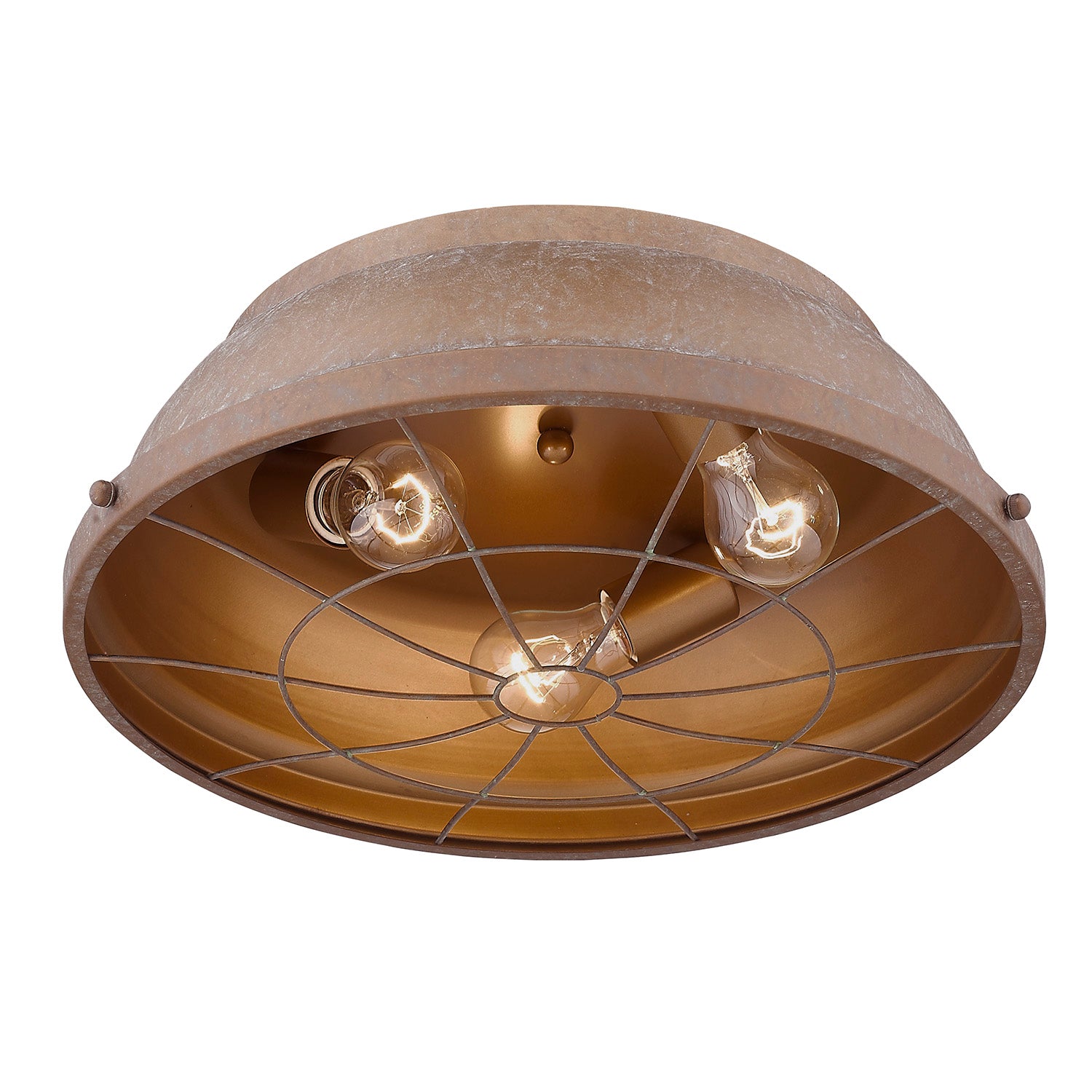 Golden Lighting Bartlett 3-light Flush Mount in Copper Patina