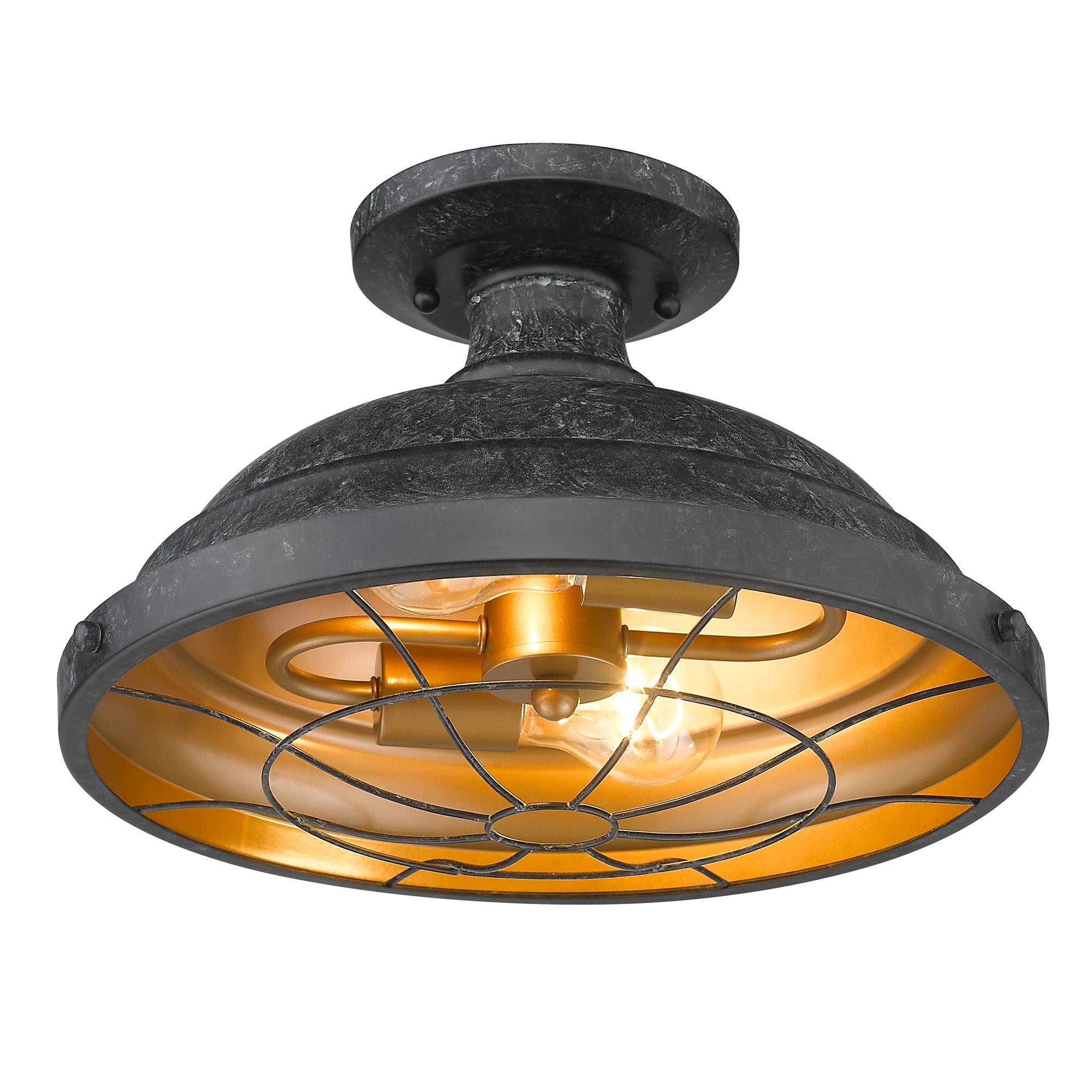 Golden Lighting Bartlett 2-light Semi-Flush Mount in Black Patina - - Golden Lighting