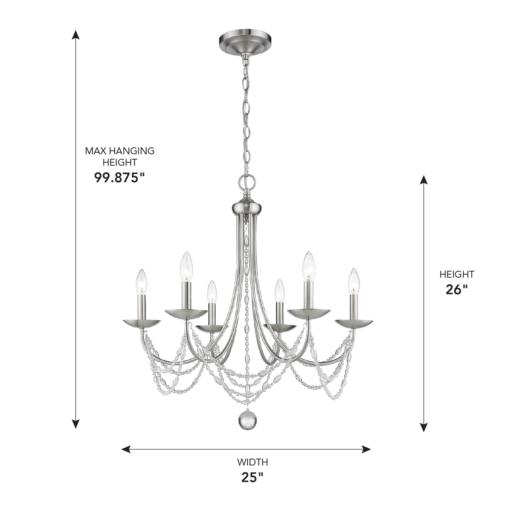 Golden Lighting Mirabella 6-light Chandelier in Pewter - - Golden Lighting
