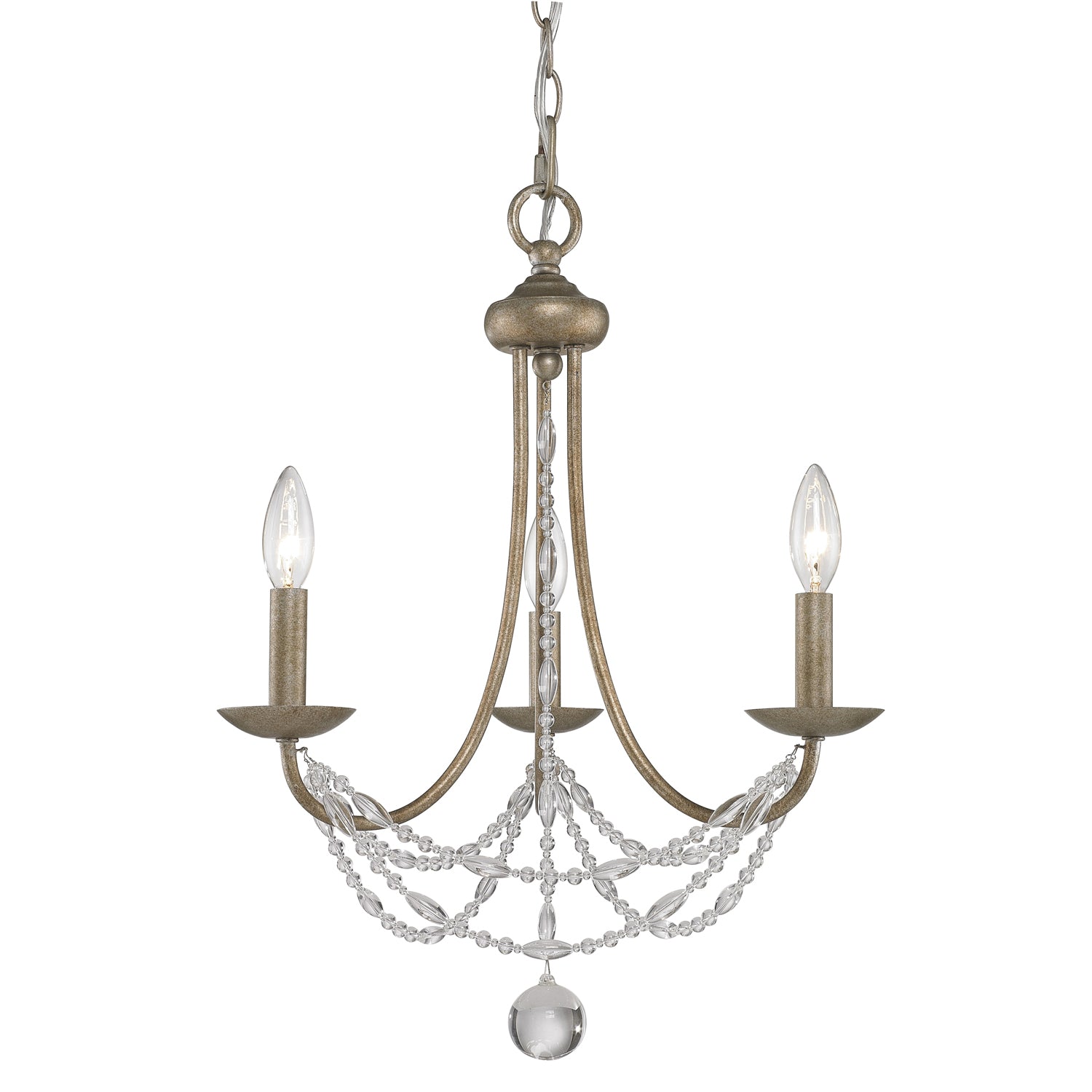 Mirabella 3 Light Mini Chandelier in Golden Aura with Pearl Chiffon Shade - - Golden Lighting