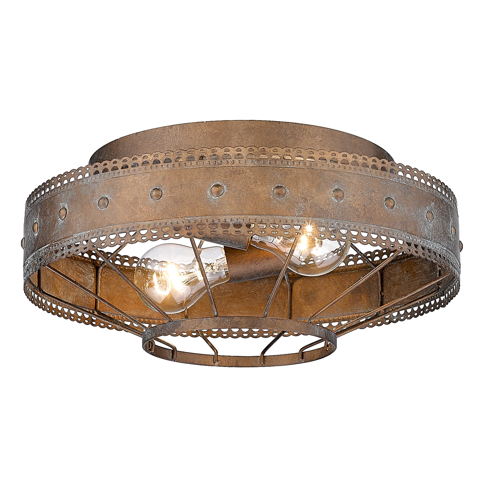 Wry Lighting Ferris 2-light Flush Mount in Copper Patina - - Golden Lighting