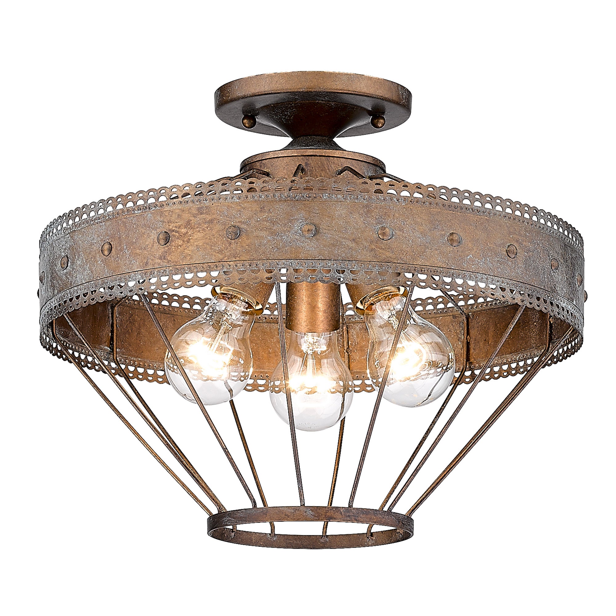 Wry Lighting Ferris 3-light Semi-Flush Mount in Copper Patina - - Golden Lighting