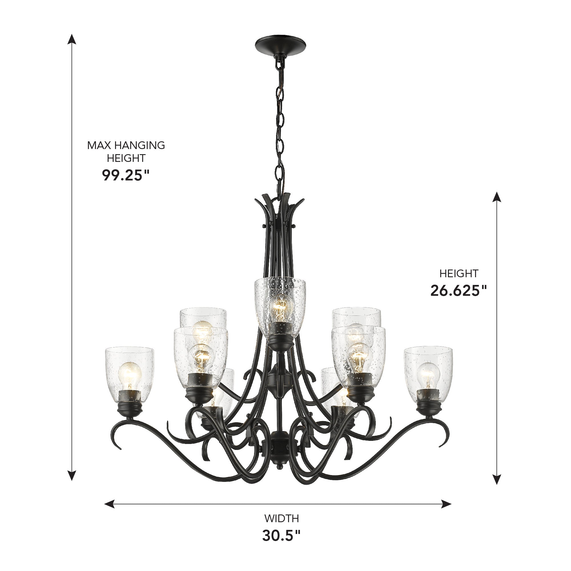 Golden Lighting Parrish 9-light Chandelier in Matte Black - - Golden Lighting