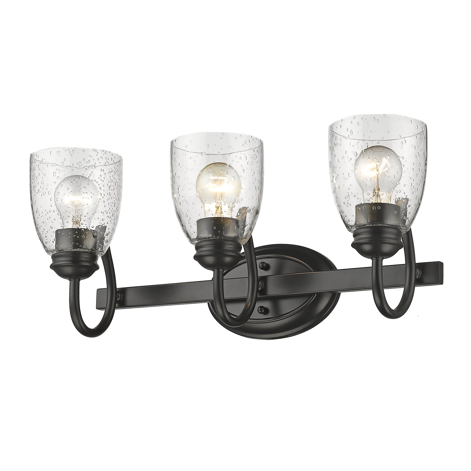 Parrish 3 Light Bath Vanity in Matte Black with Seeded Glass - Default Title - Golden Lighting