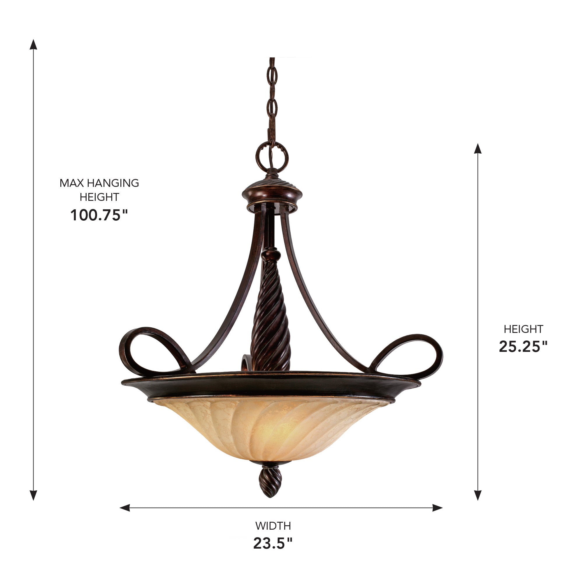 Torbellino 3-light Pendant in Cordoban Bronze and Remolino Glass