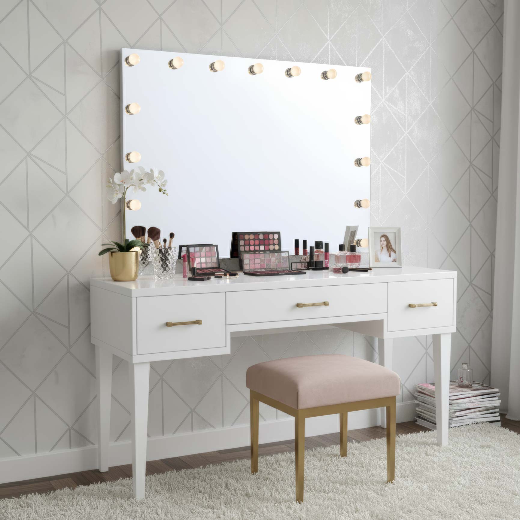 Starlight LED 48in Mirror with Cut Crystal Ball Diffusers