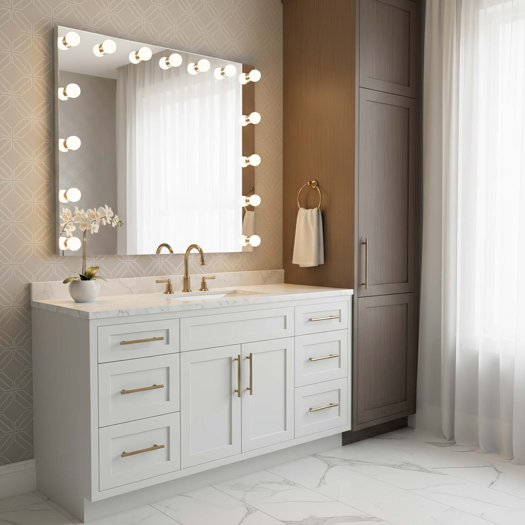 Starlight LED 48in Mirror with Cut Crystal Ball Diffusers