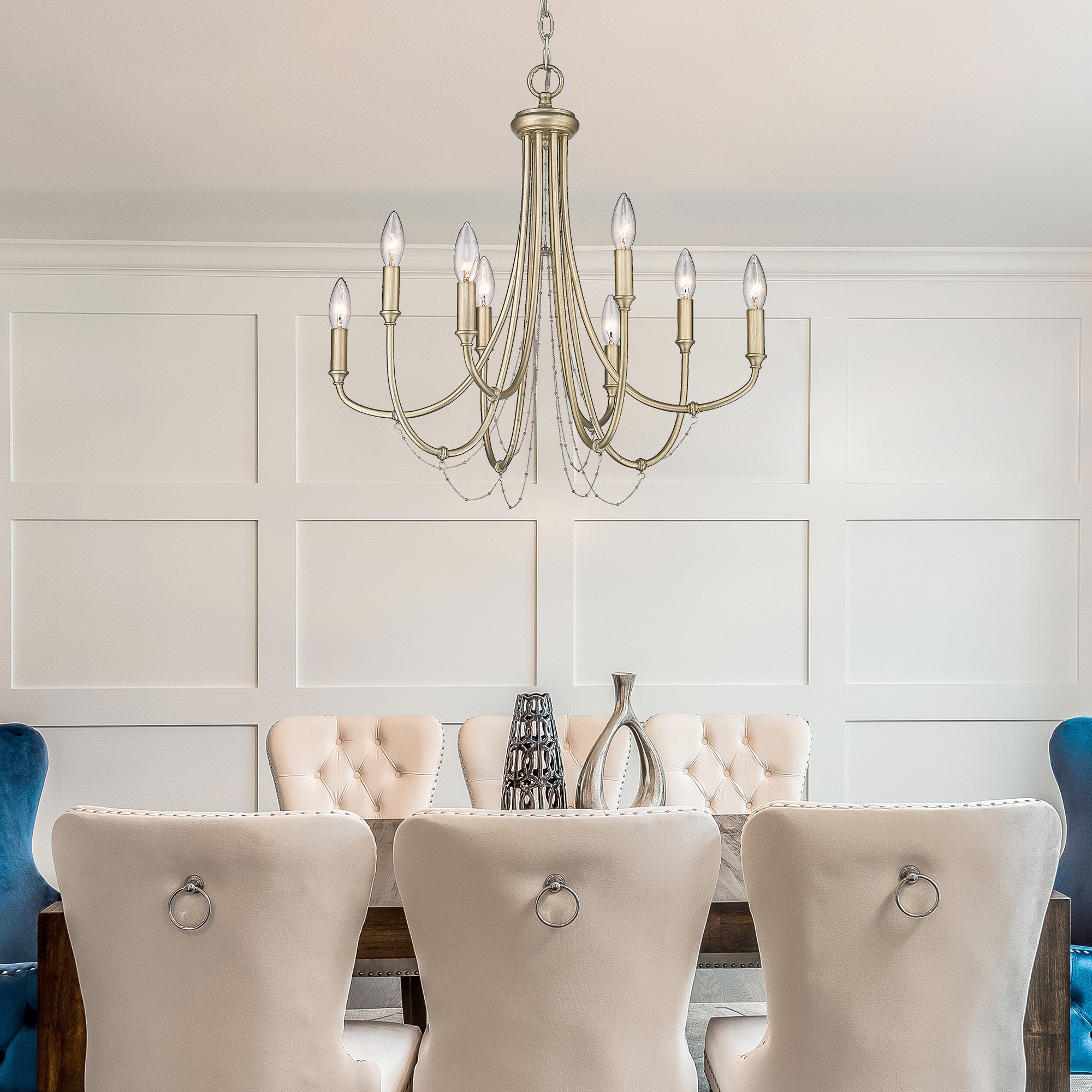 Golden Lighting Kamila 8-light Chandelier in White Gold