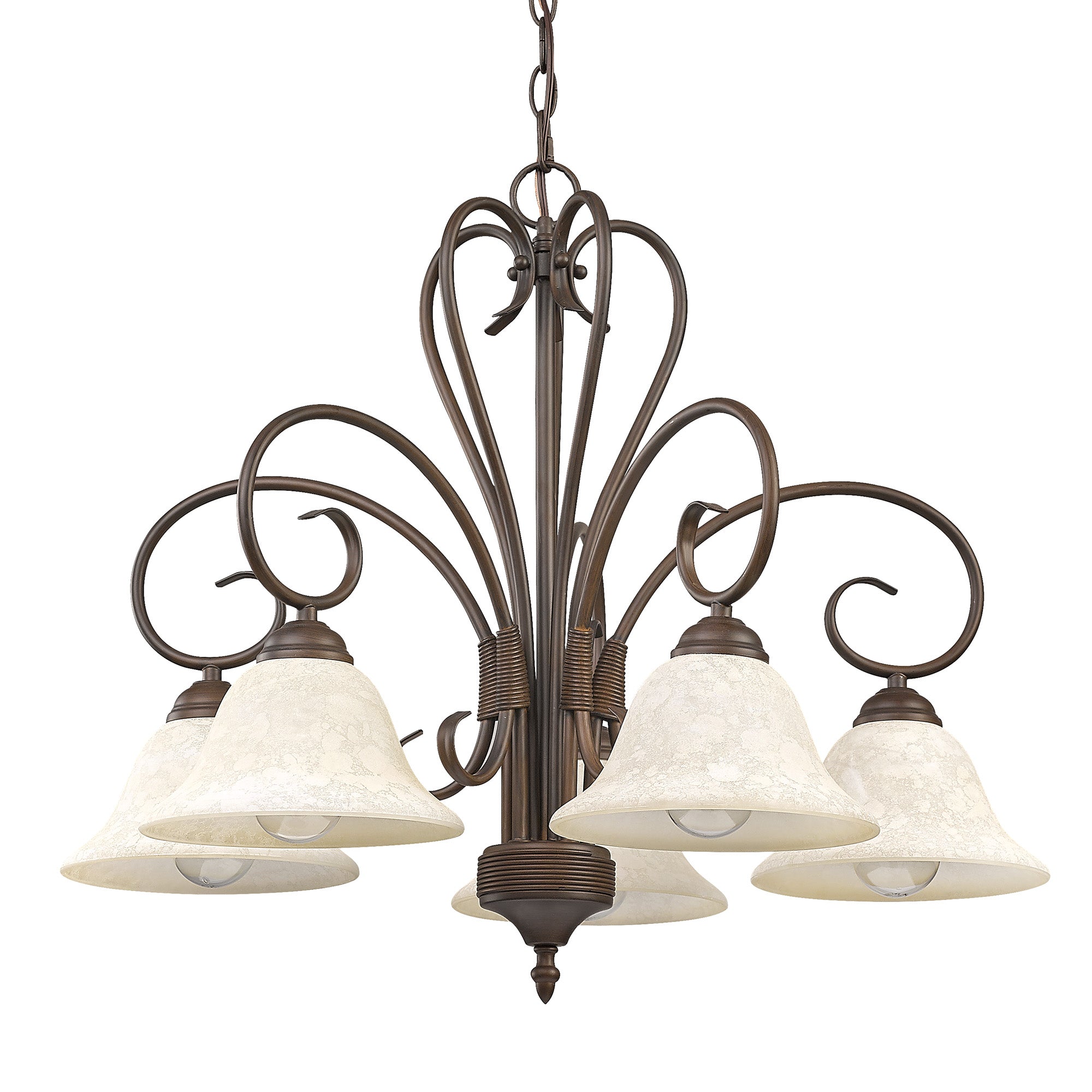 Homestead 5-light Chandelier in Rubbed Bronze and Tea Stone Glass