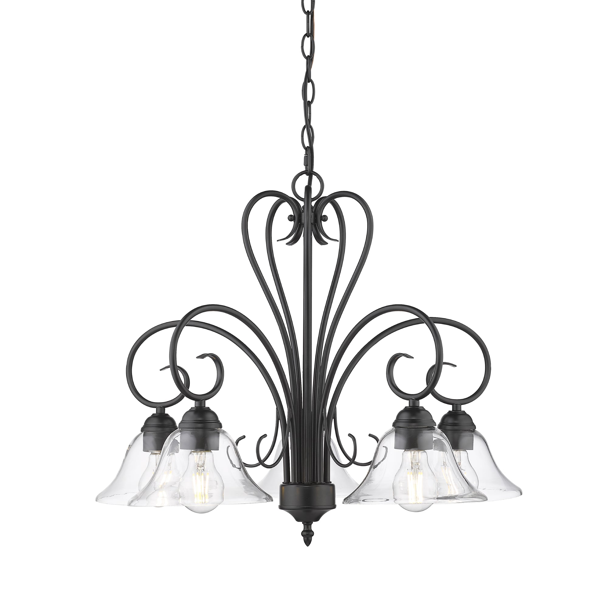 Homestead 5 Light Nook Chandelier in Matte Black with Clear Glass - Default Title - Golden Lighting
