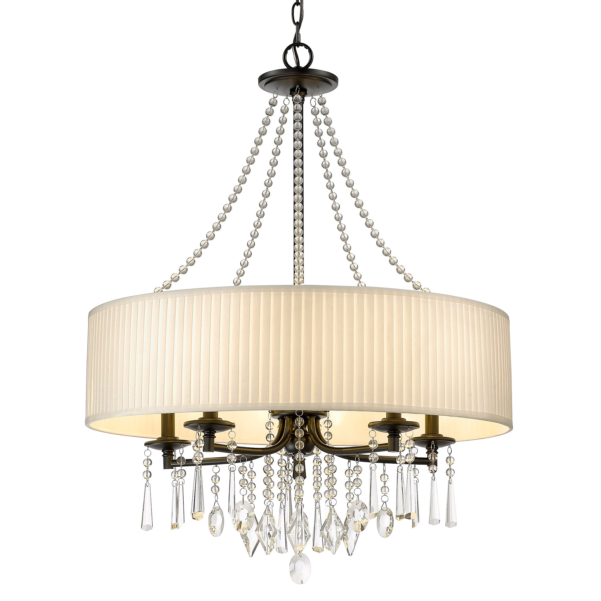 Echelon 5 Light Chandelier in Matte Black with Bridal Veil Shade - - Golden Lighting