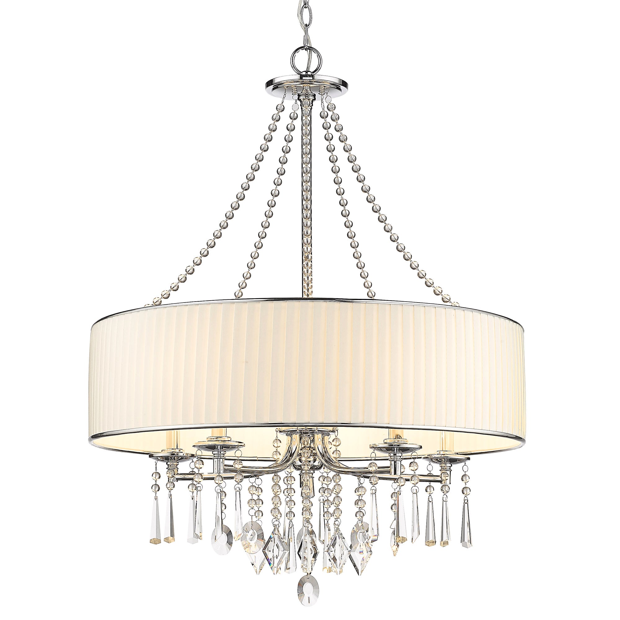 Echelon 5 Light Chandelier in Chrome with Bridal Veil Shade - - Golden Lighting