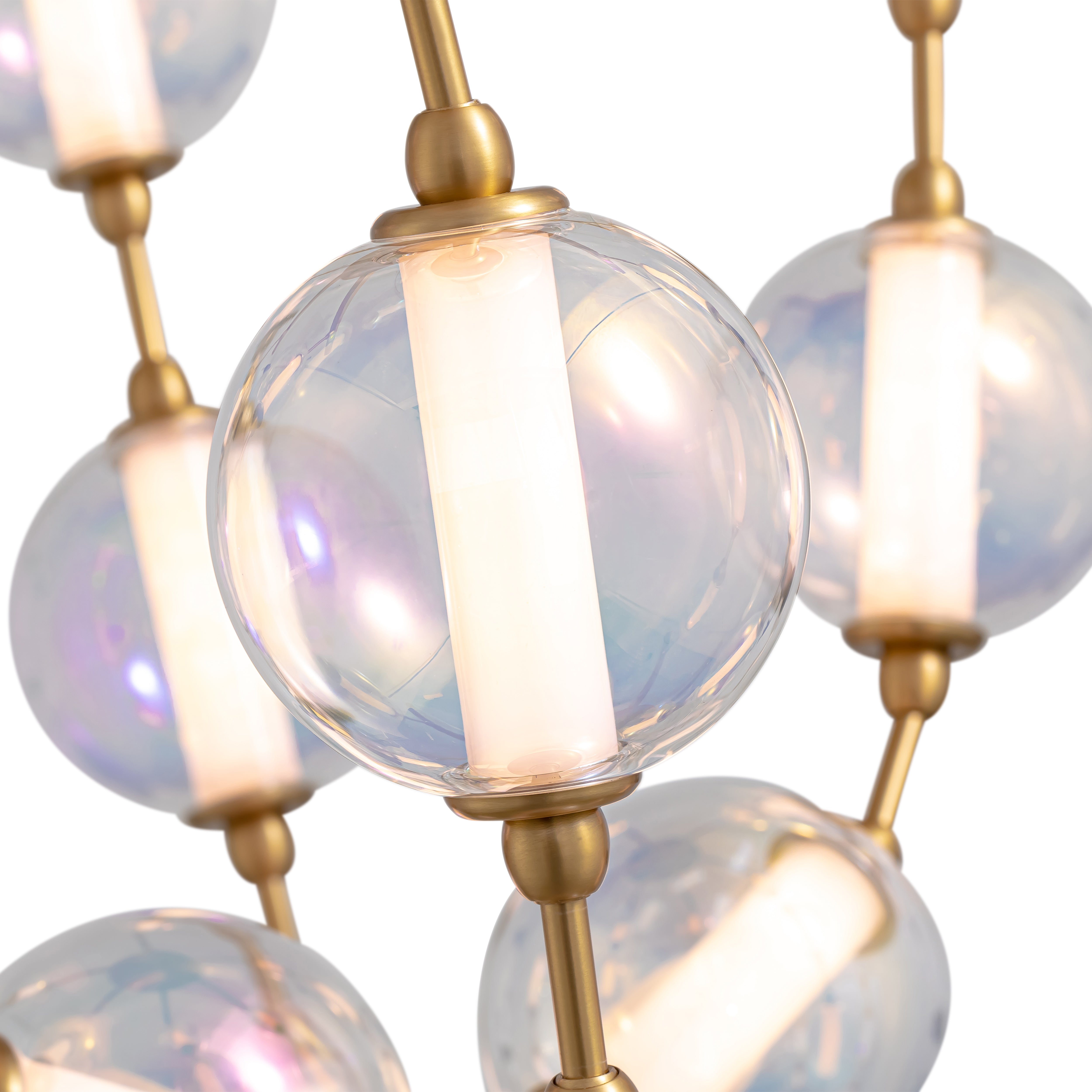 Pearla 28" LED Pendant in Brushed Champagne Bronze with Iridescent Glass Shade - Default Title - Golden Lighting
