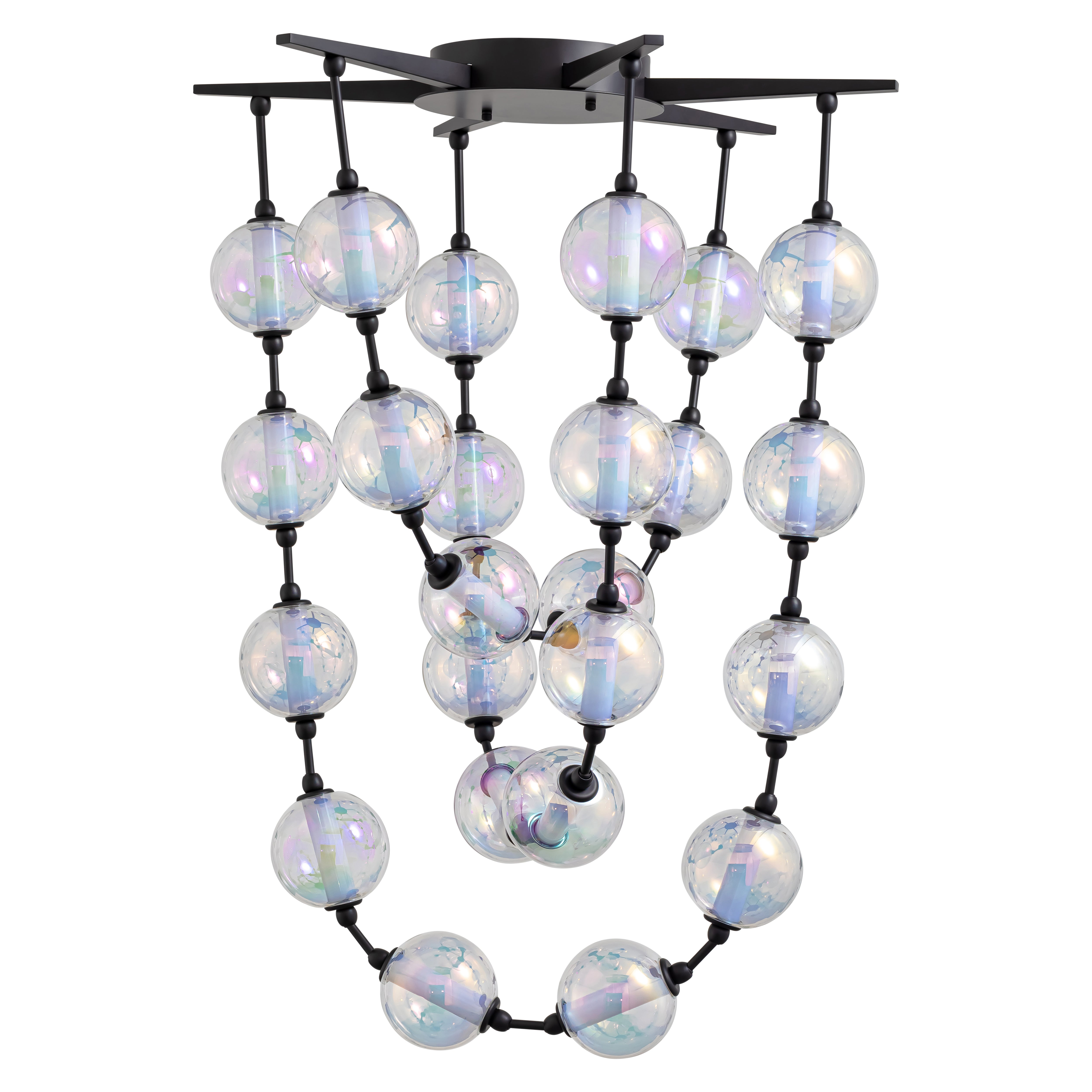 Pearla 34" LED Pendant in Matte Black with Iridescent Glass Shade - - Golden Lighting
