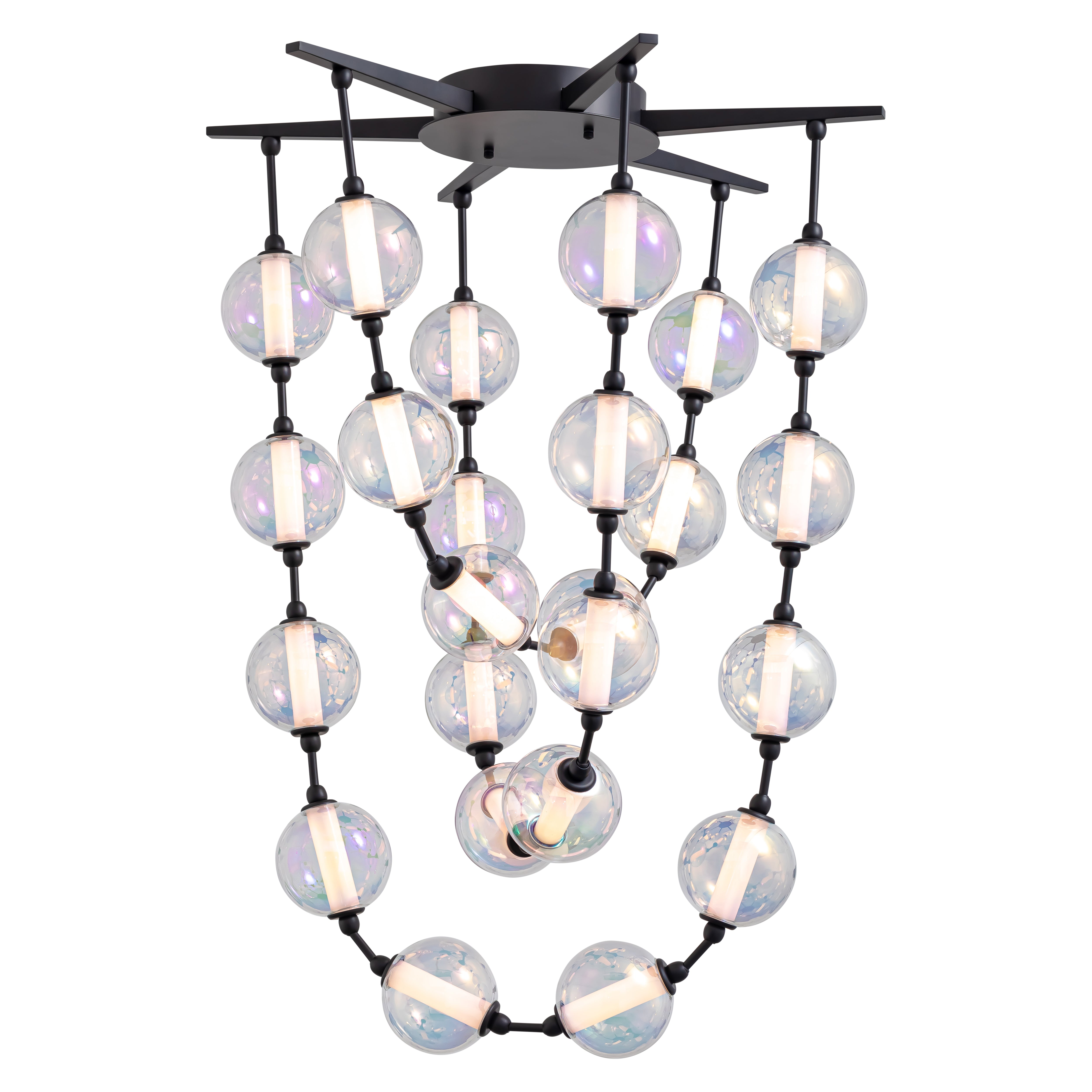 Pearla 34" LED Pendant in Matte Black with Iridescent Glass Shade - Default Title - Golden Lighting