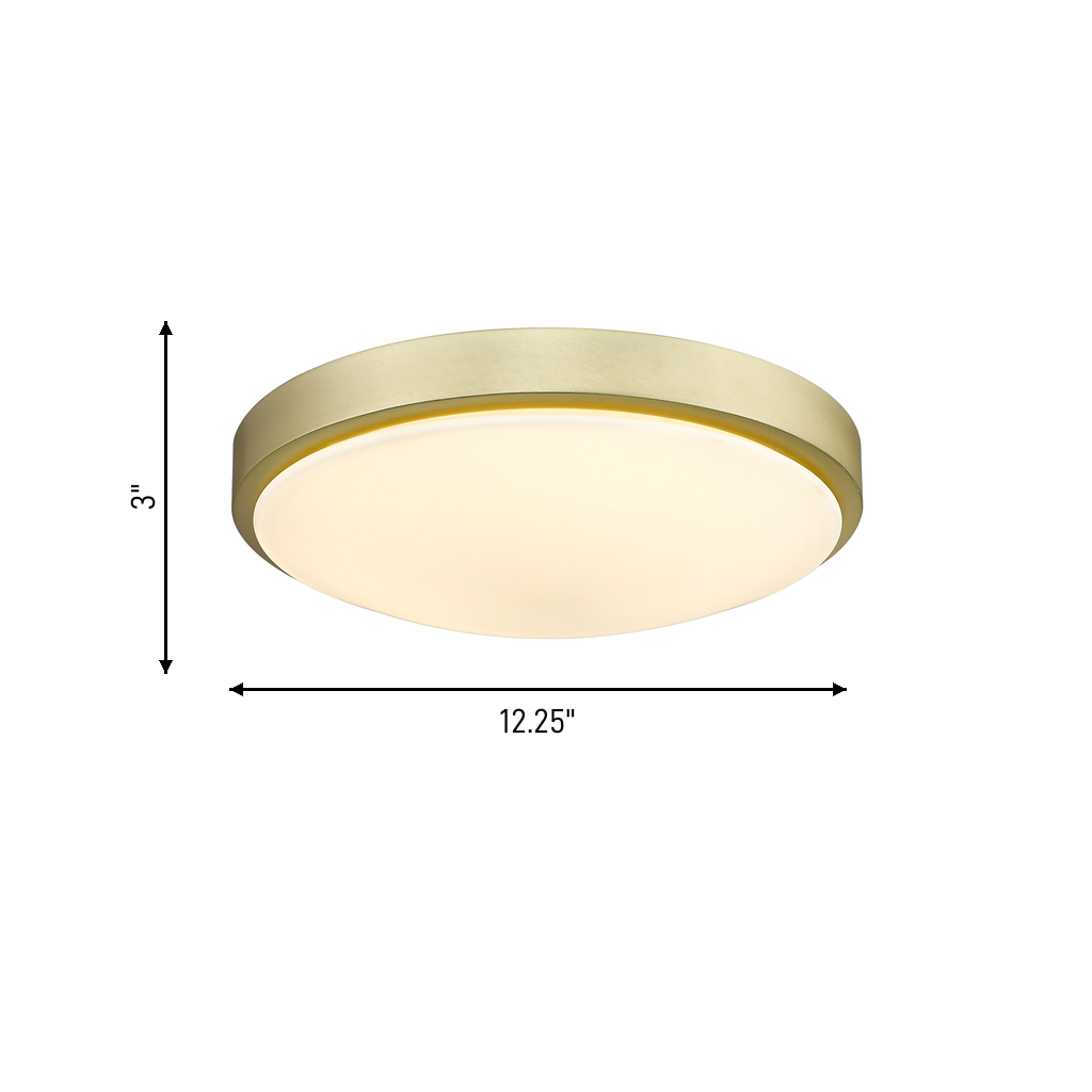 Gabi Integrated LED 12in Flush Mount in Brushed Champagne Brass, dimensions diagram - Golden Lighting