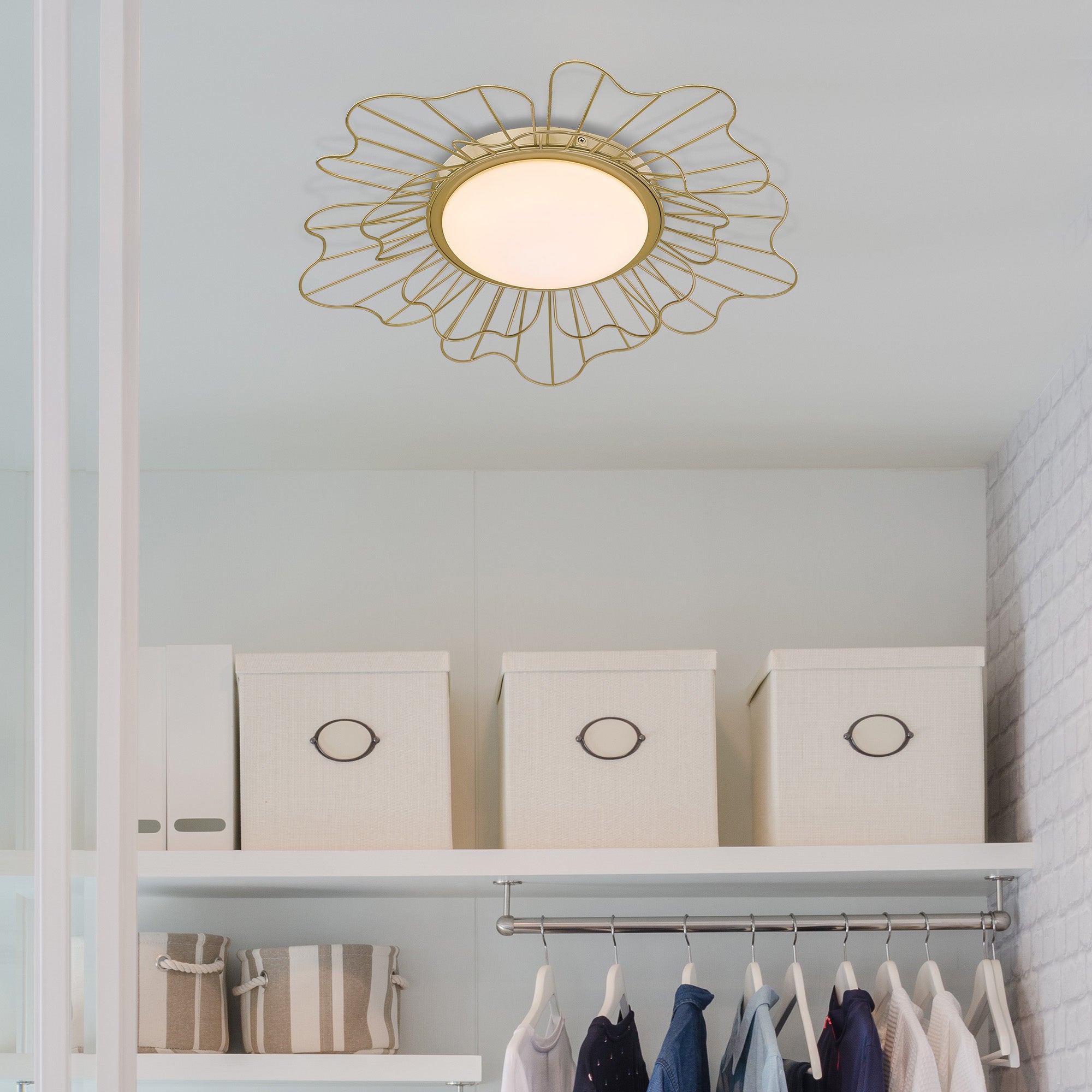 Yasmin LOG Flush Mount - 24" in Olympic Gold with Opal Glass Shade - Default Title - Golden Lighting