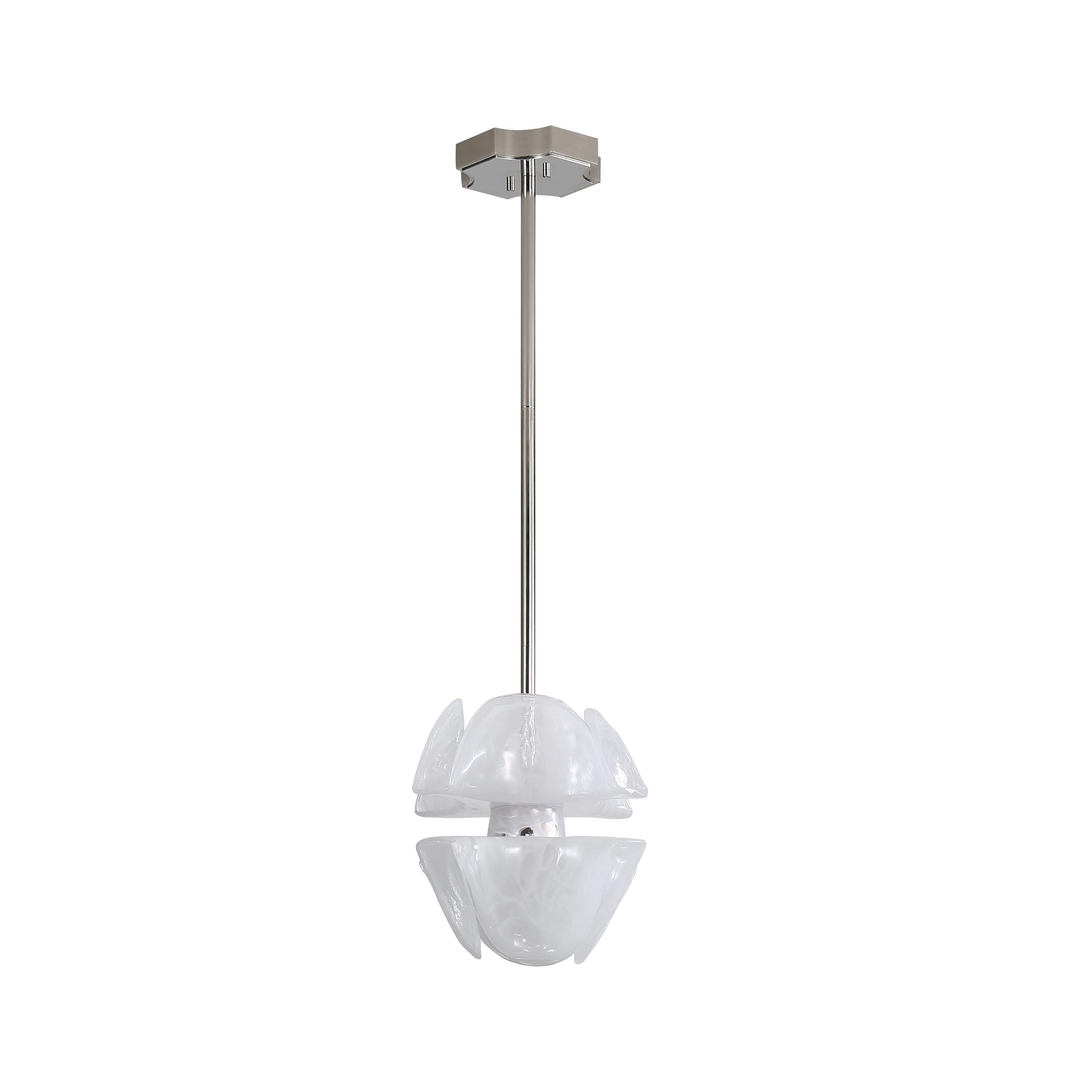 Glacier LED 2-Light Pendant in Polished Nickel with Icy Glass Shade - - Golden Lighting