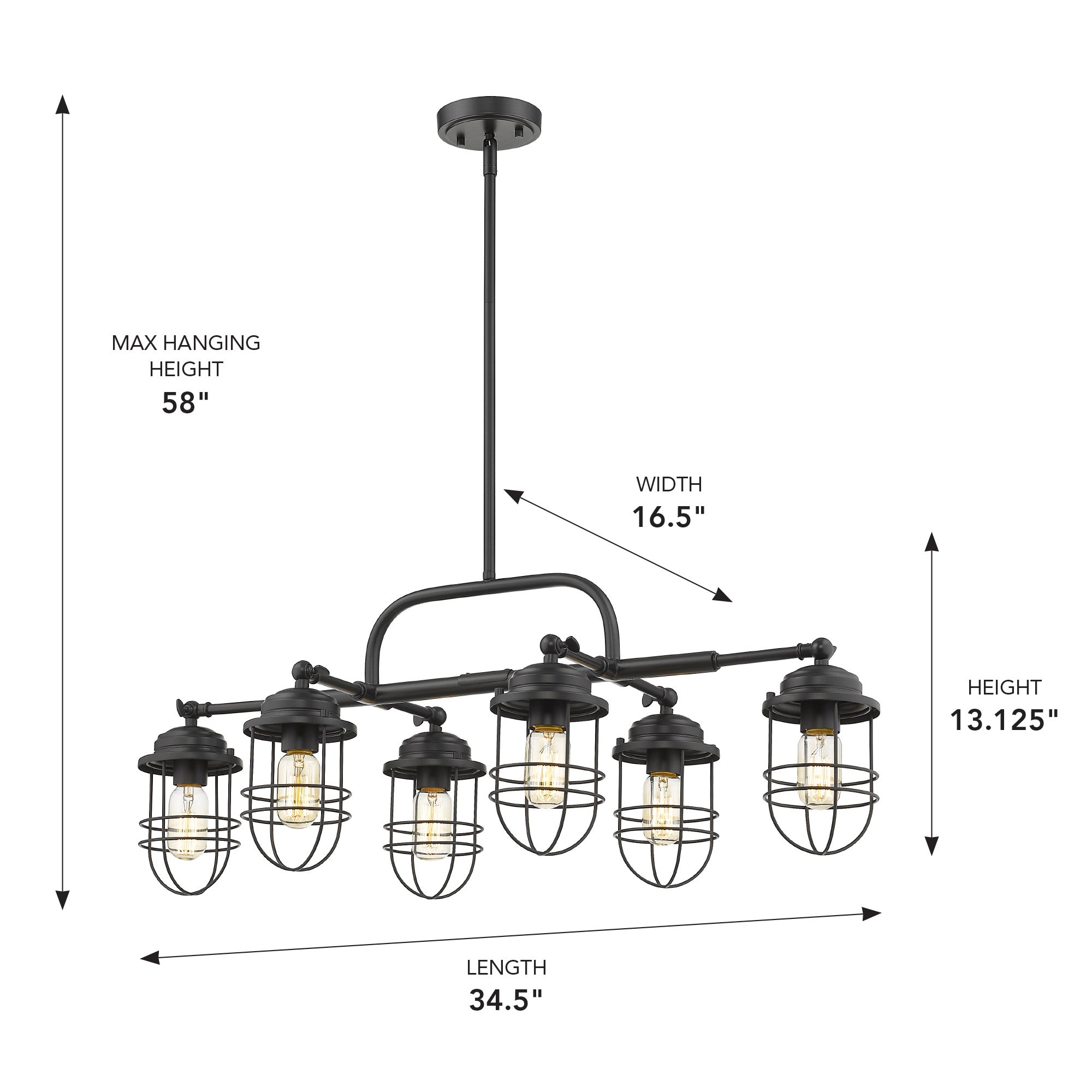 Wry Lighting Seaport 6-light Island Light in Matte Black