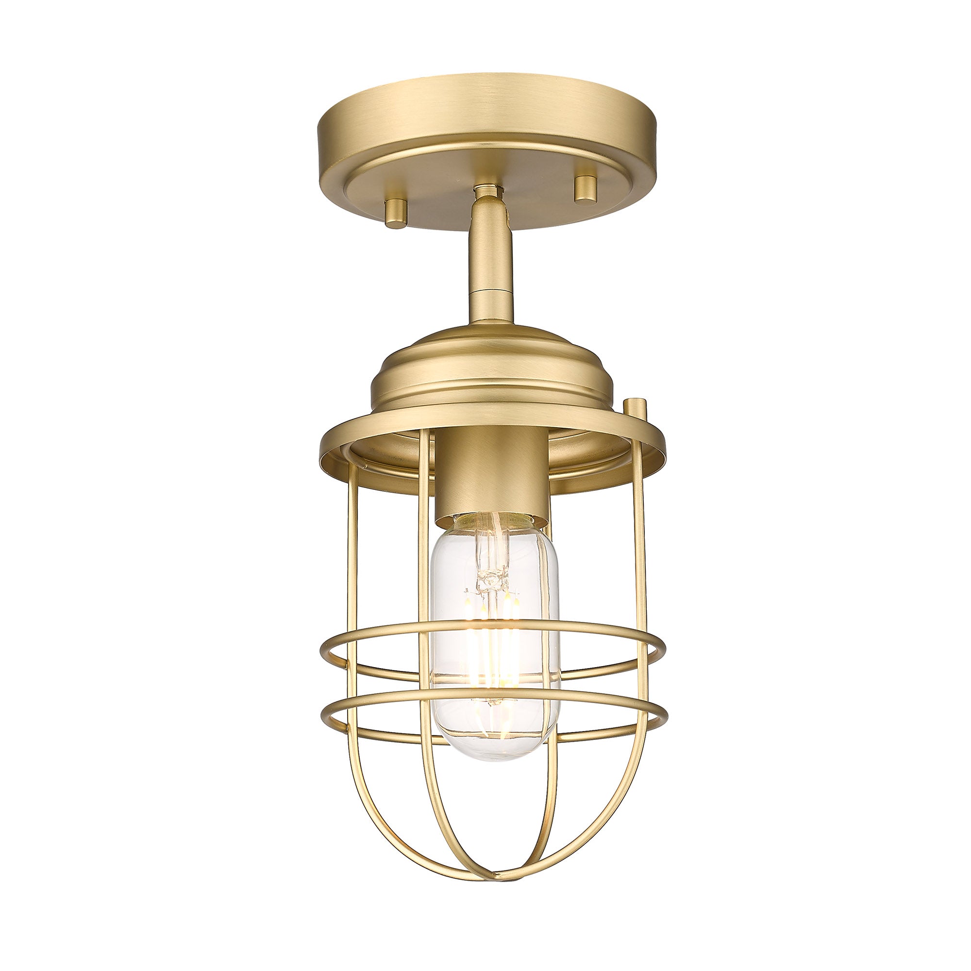 Golden Lighting Seaport 1-light Semi-Flush Mount in Brushed Champagne Brass - - Golden Lighting