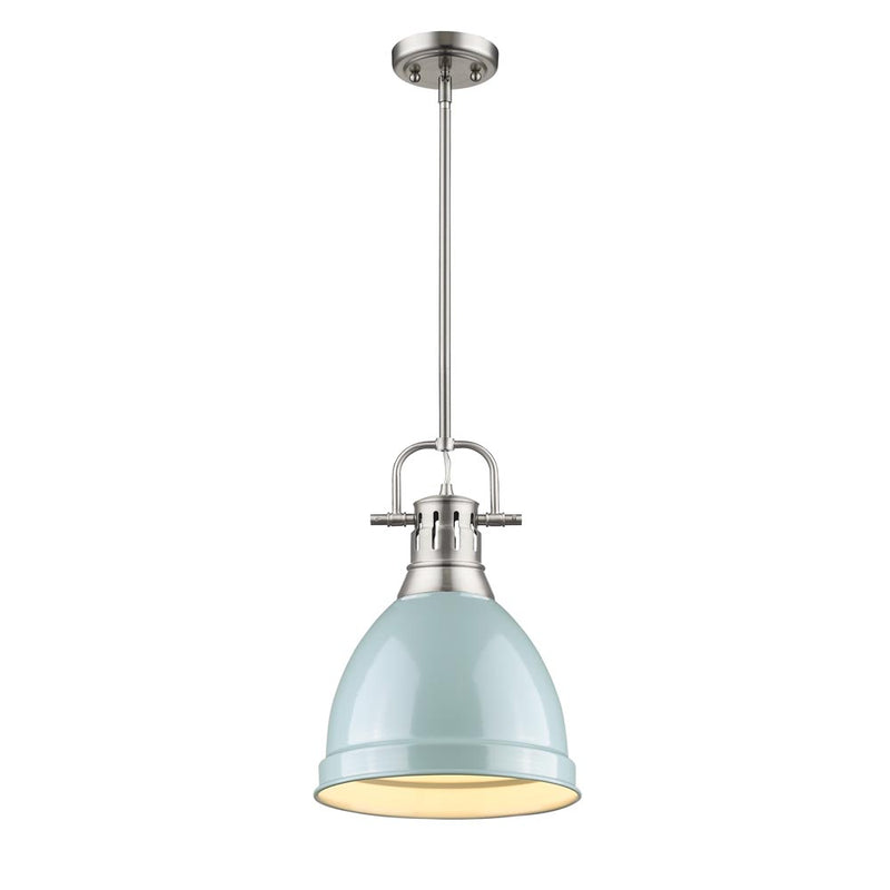 Duncan Small Pendant with Rod - Pewter / Seafoam Shade - Golden Lighting
