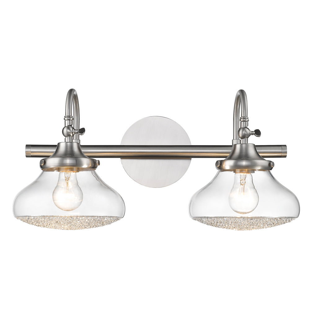 Asha 2 Light Bath Vanity - Closeout - Pewter / Clear Crushed Crystal Glass - Golden Lighting