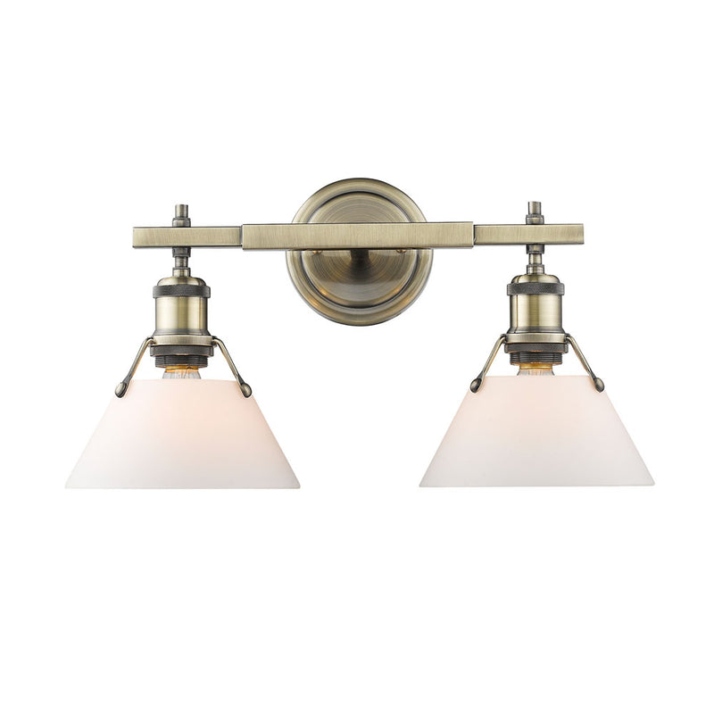 Orwell 2 Light Bath Vanity - Aged Brass / Opal Glass Shades - Golden Lighting