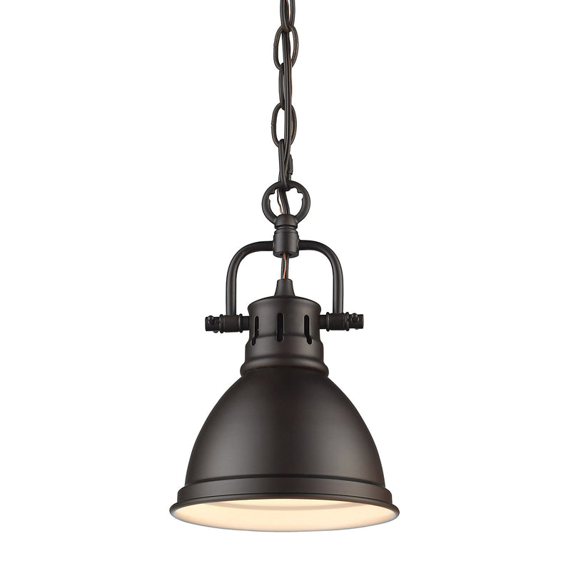 Duncan Mini Pendant with Chain - Rubbed Bronze / Rubbed Bronze Shade - Golden Lighting