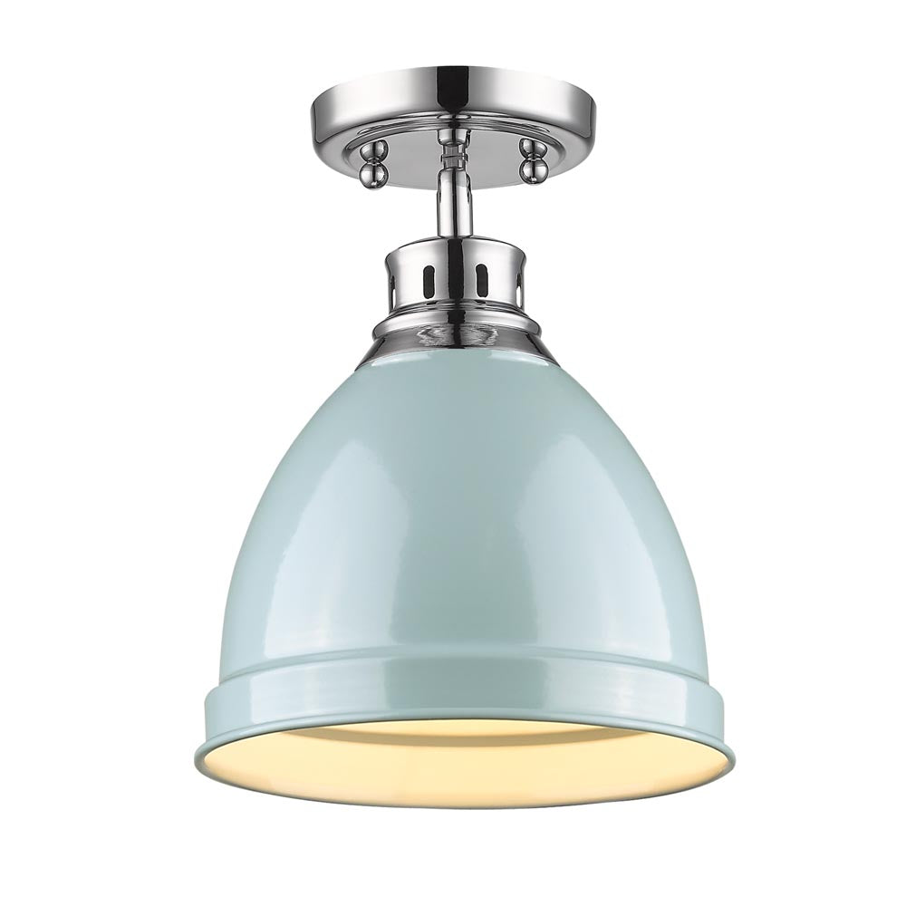 Duncan Flush Mount - Chrome / Seafoam Shade - Golden Lighting