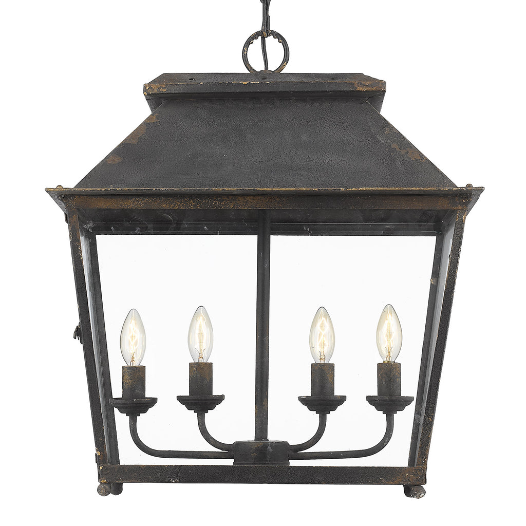 Abingdon 4 Light Pendant Lantern - Antique Black Iron - Golden Lighting