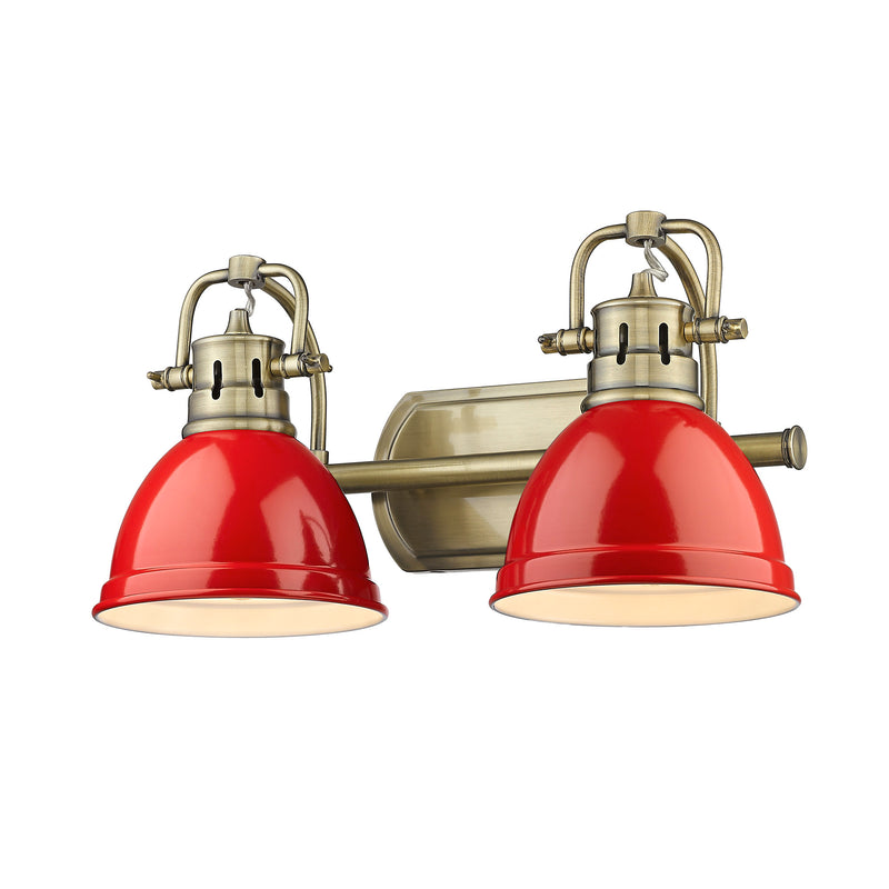 Duncan 2 Light Bath Vanity - Aged Brass / Red Shades - Golden Lighting