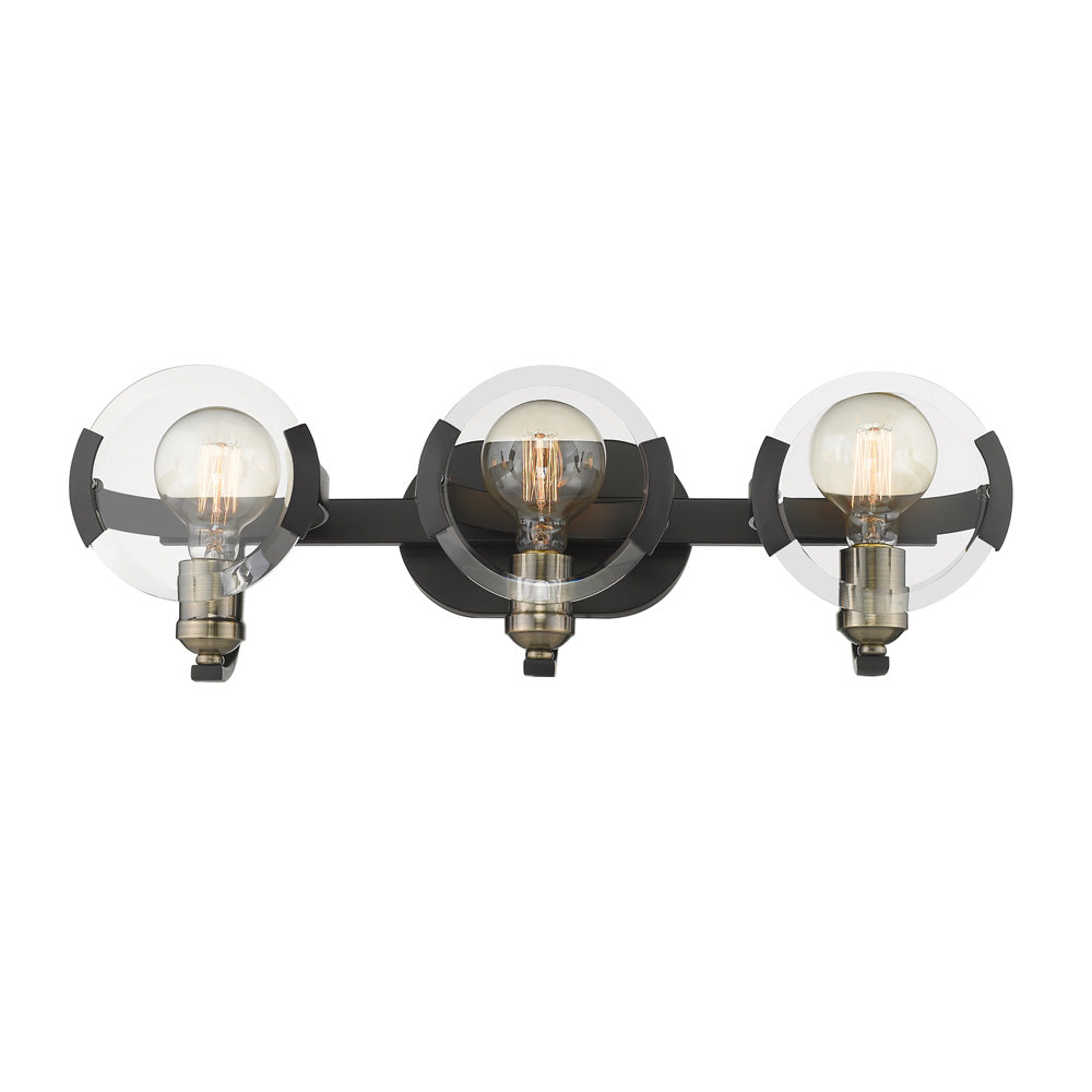 Amari 3 Light Bath Vanity - Matte Black / Clear Glass Diffuser Lens - Golden Lighting