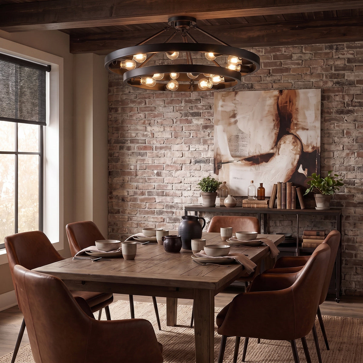 Castile 15-light Semi-Flush Mount in Matte Black, AI-visualized living room scene - Golden Lighting