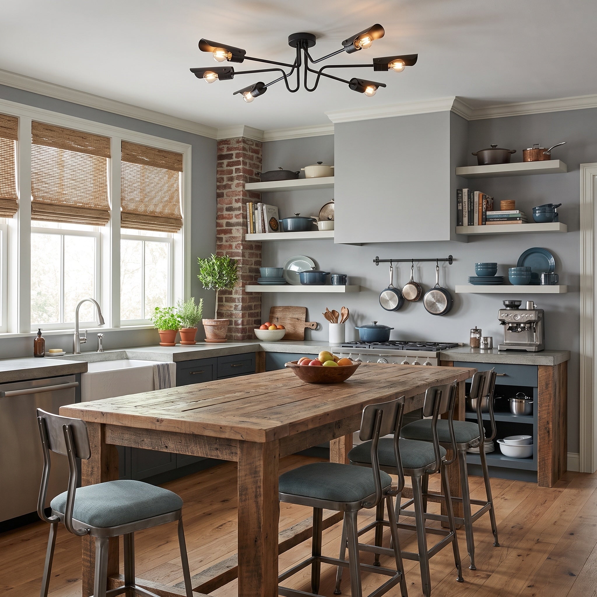Newton Collection by Golden Lighting, AI-visualized dining room scene