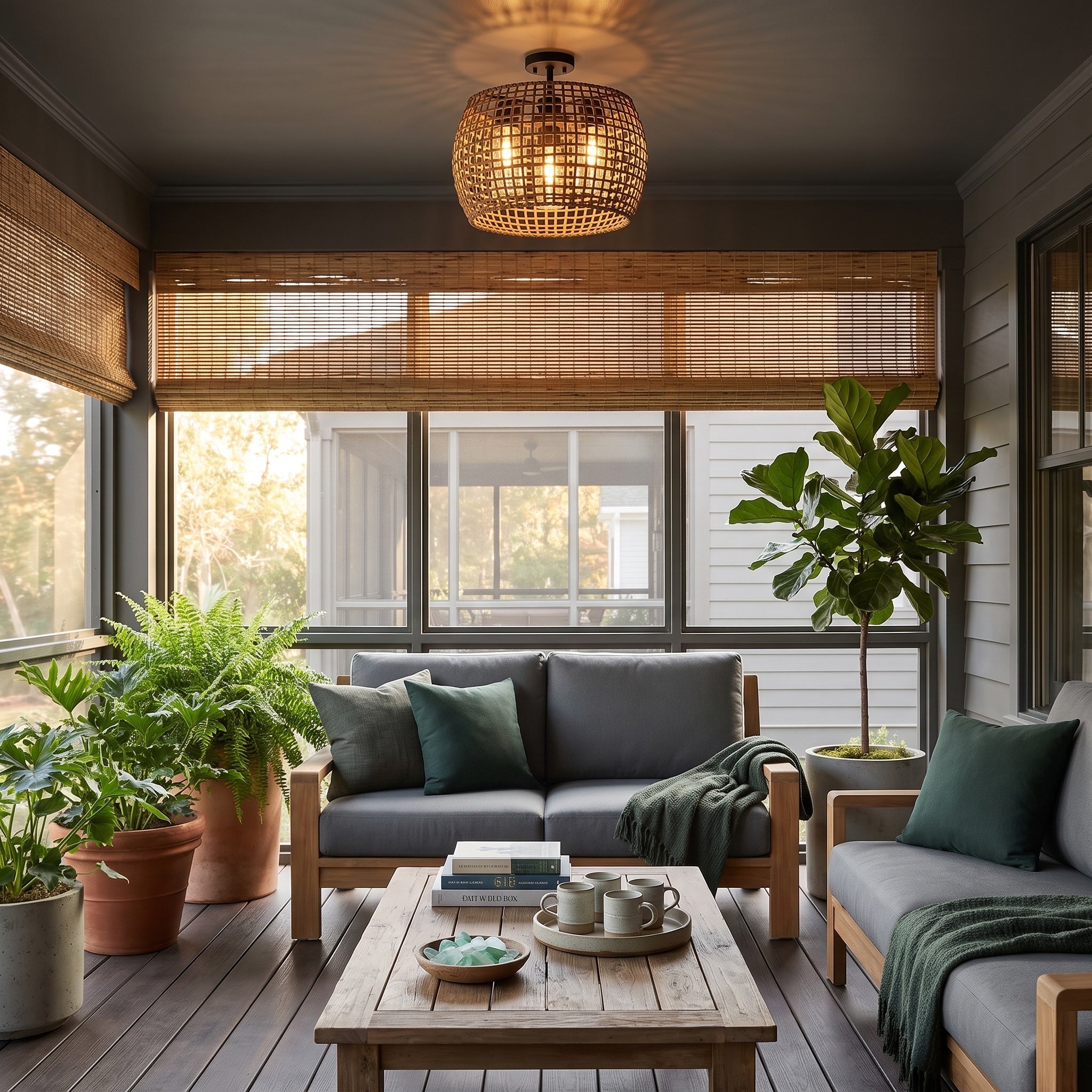 Piper Collection by Golden Lighting, AI-visualized porch scene