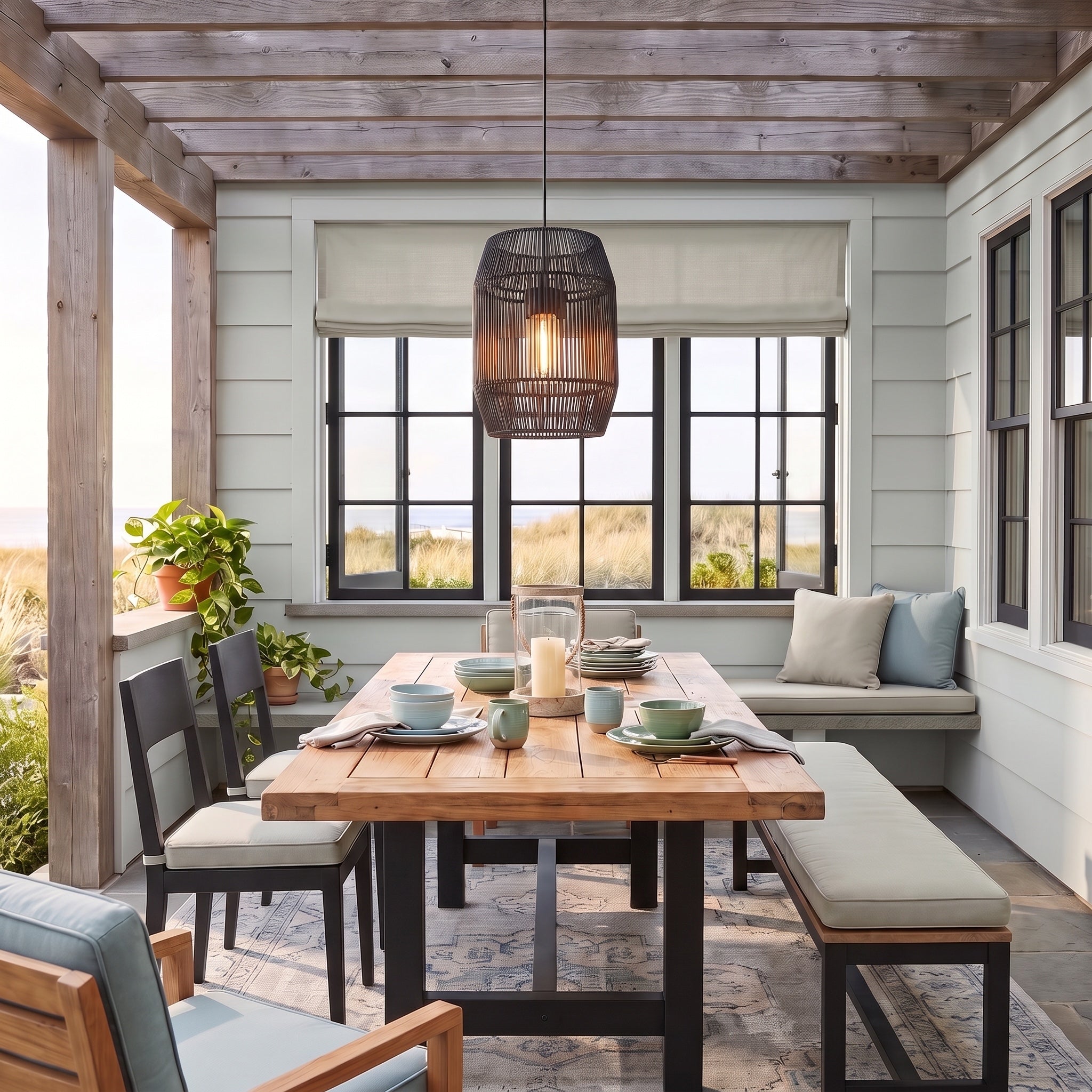 Seabrooke Collection by Golden Lighting, AI-visualized patio scene