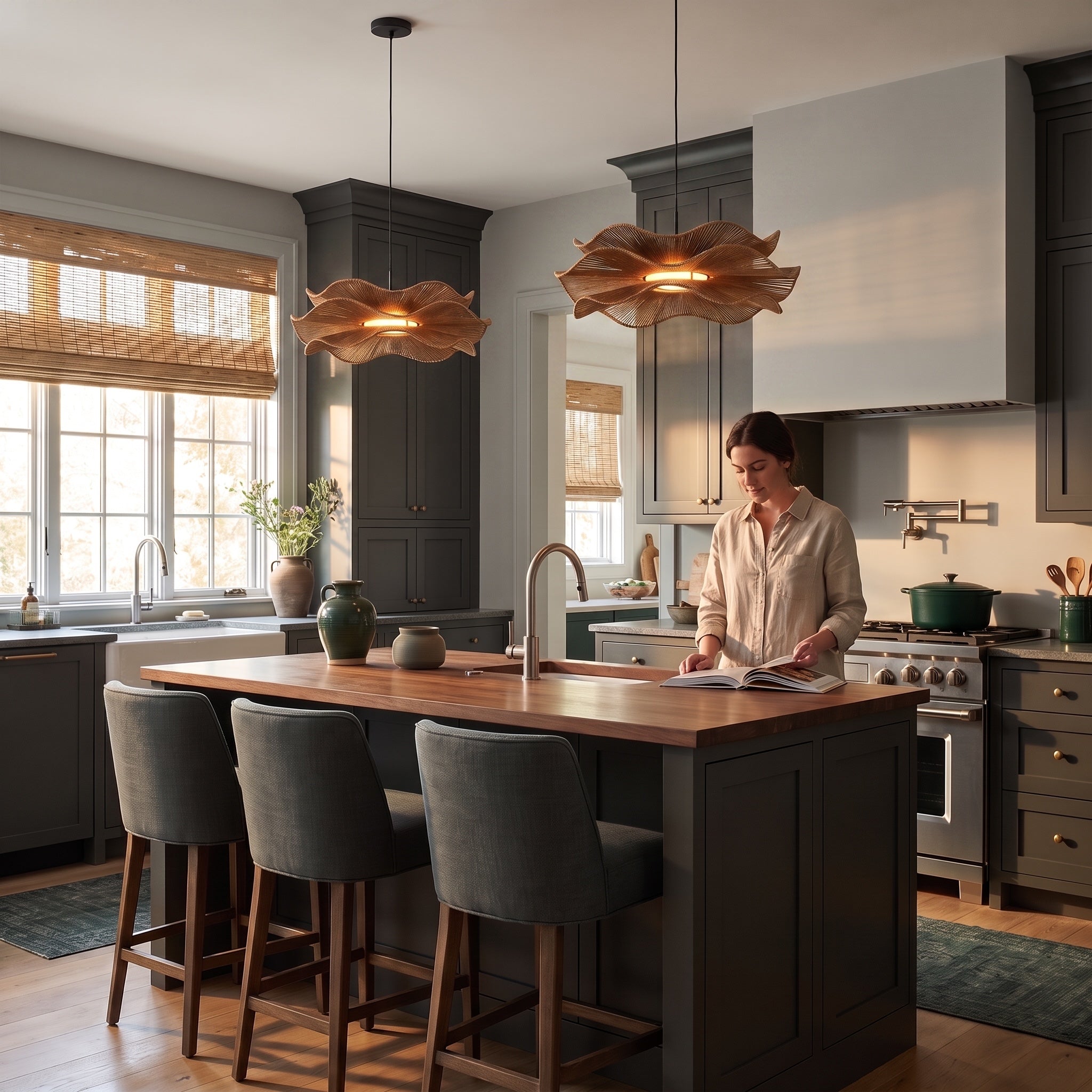 Whisper Collection by Golden Lighting, AI-visualized dining room scene