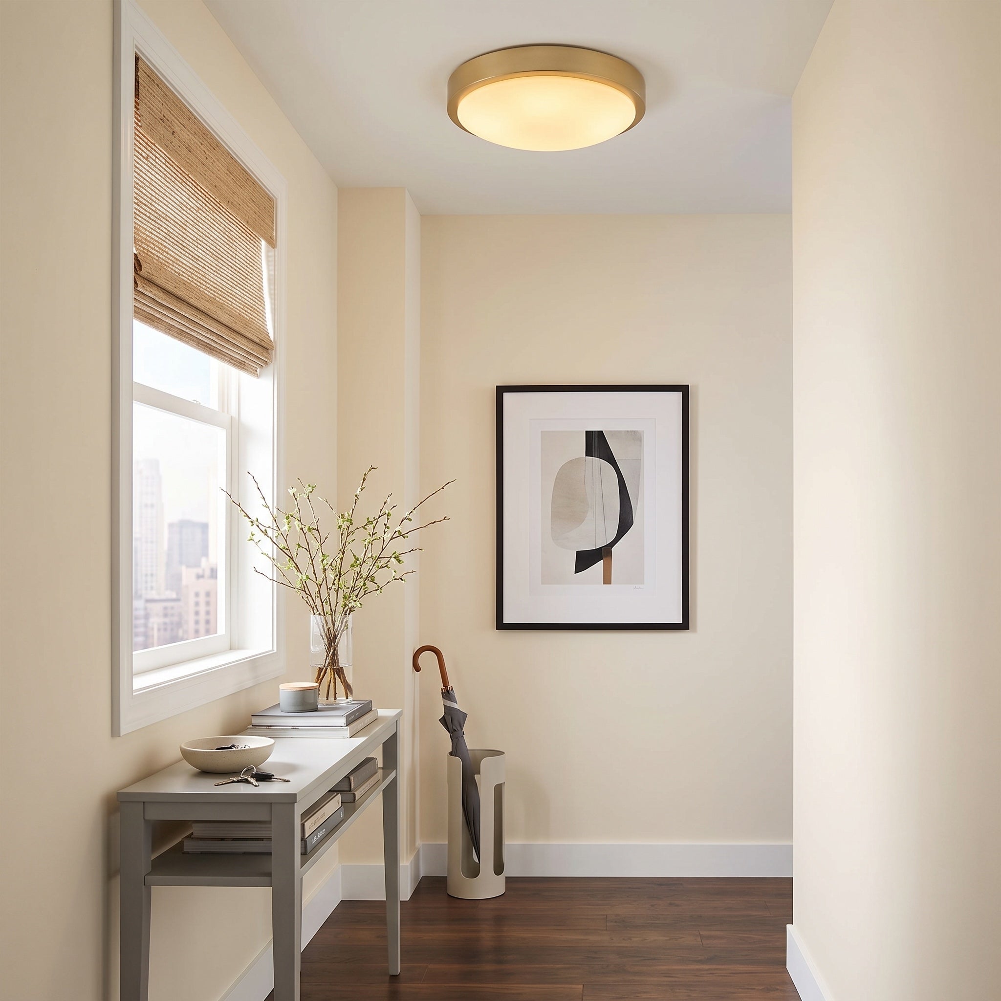 Gabi Collection by Golden Lighting, AI-visualized entryway scene
