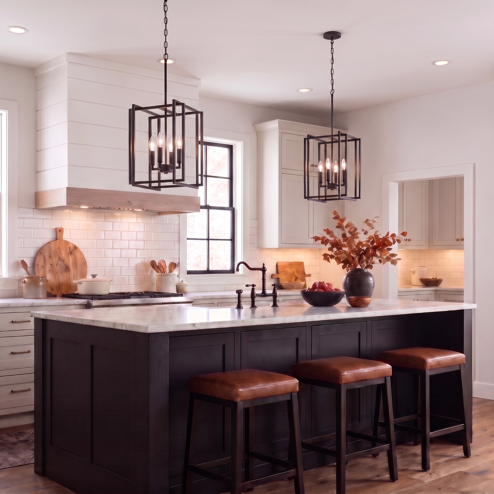 Tribeca 4-light Pendant in Matte Black, AI-visualized breakfast nook scene - Golden Lighting