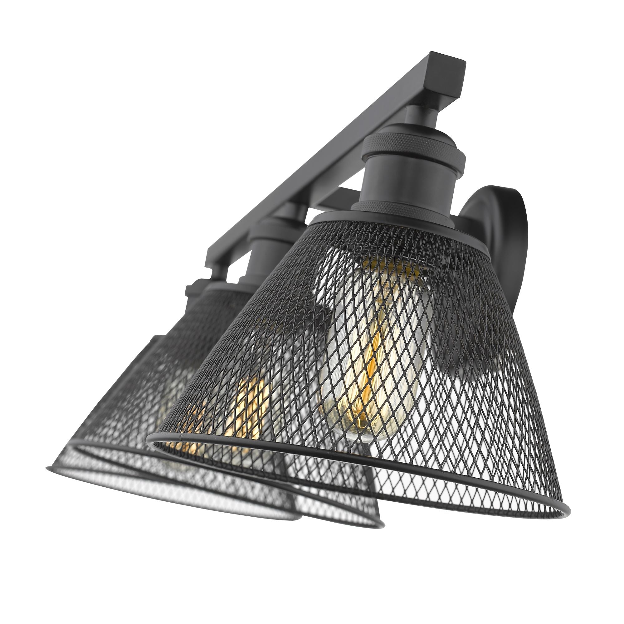 Carver 3-Light Bath Vanity in Matte Black with Mesh Shades - Matte Black / Matte Black / Black - Golden Lighting